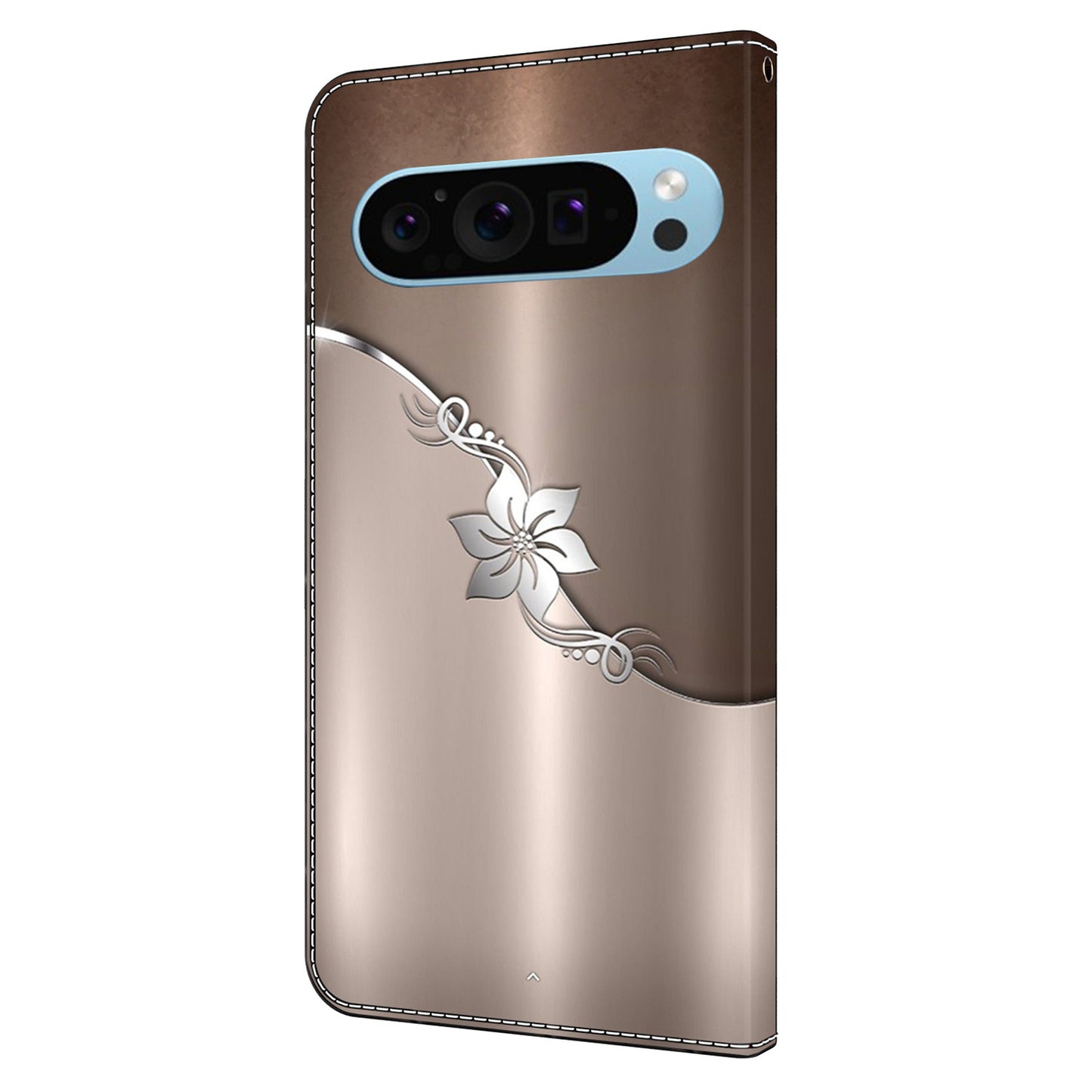 For Google Pixel 9 Pro Case PU Leather 3D Pattern Flip Bookstyle Wallet Phone Cover - Silver Flower