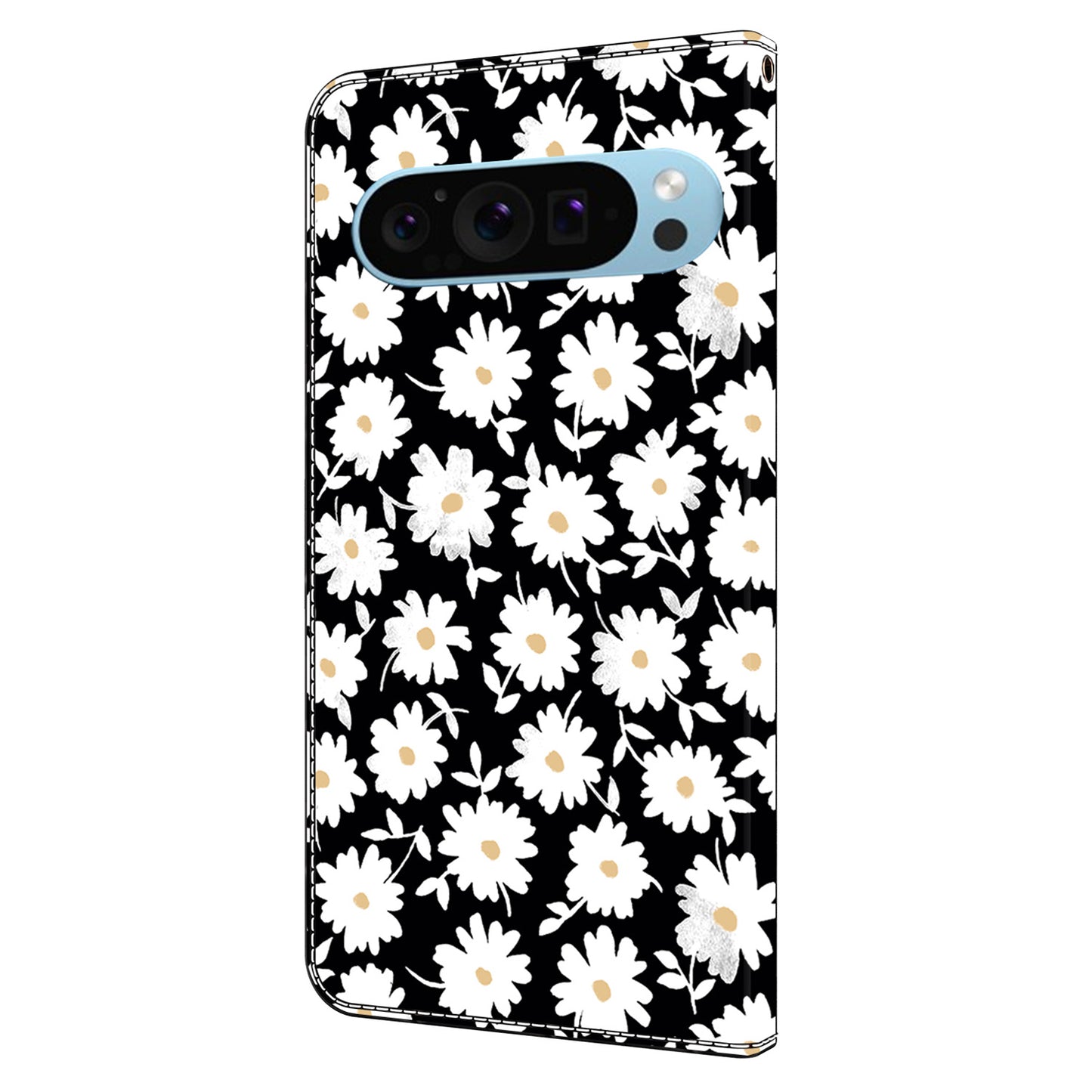 For Google Pixel 9 Pro Case PU Leather 3D Pattern Flip Bookstyle Wallet Phone Cover - Floral