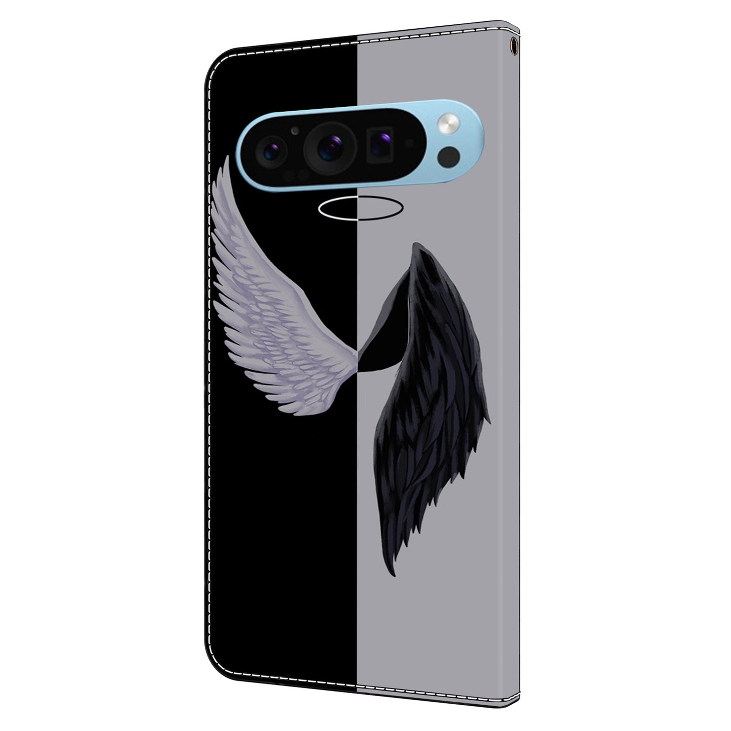For Google Pixel 9 Pro Case PU Leather 3D Pattern Flip Bookstyle Wallet Phone Cover - Black / White Wings