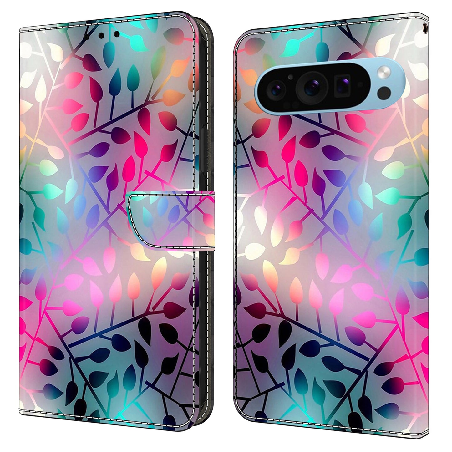 For Google Pixel 9 Case PU Leather 3D Pattern Wallet Phone Cover with Magnetic Clasp - Maple Leaf