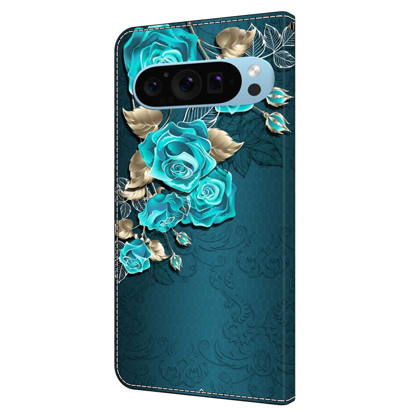 For Google Pixel 9 Case PU Leather 3D Pattern Wallet Phone Cover with Magnetic Clasp - Blue Rose