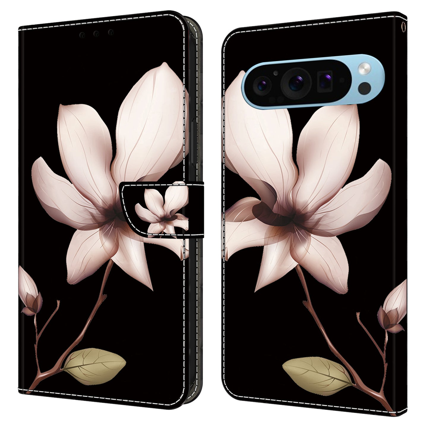 For Google Pixel 9 Case PU Leather 3D Pattern Wallet Phone Cover with Magnetic Clasp - Pink Flower