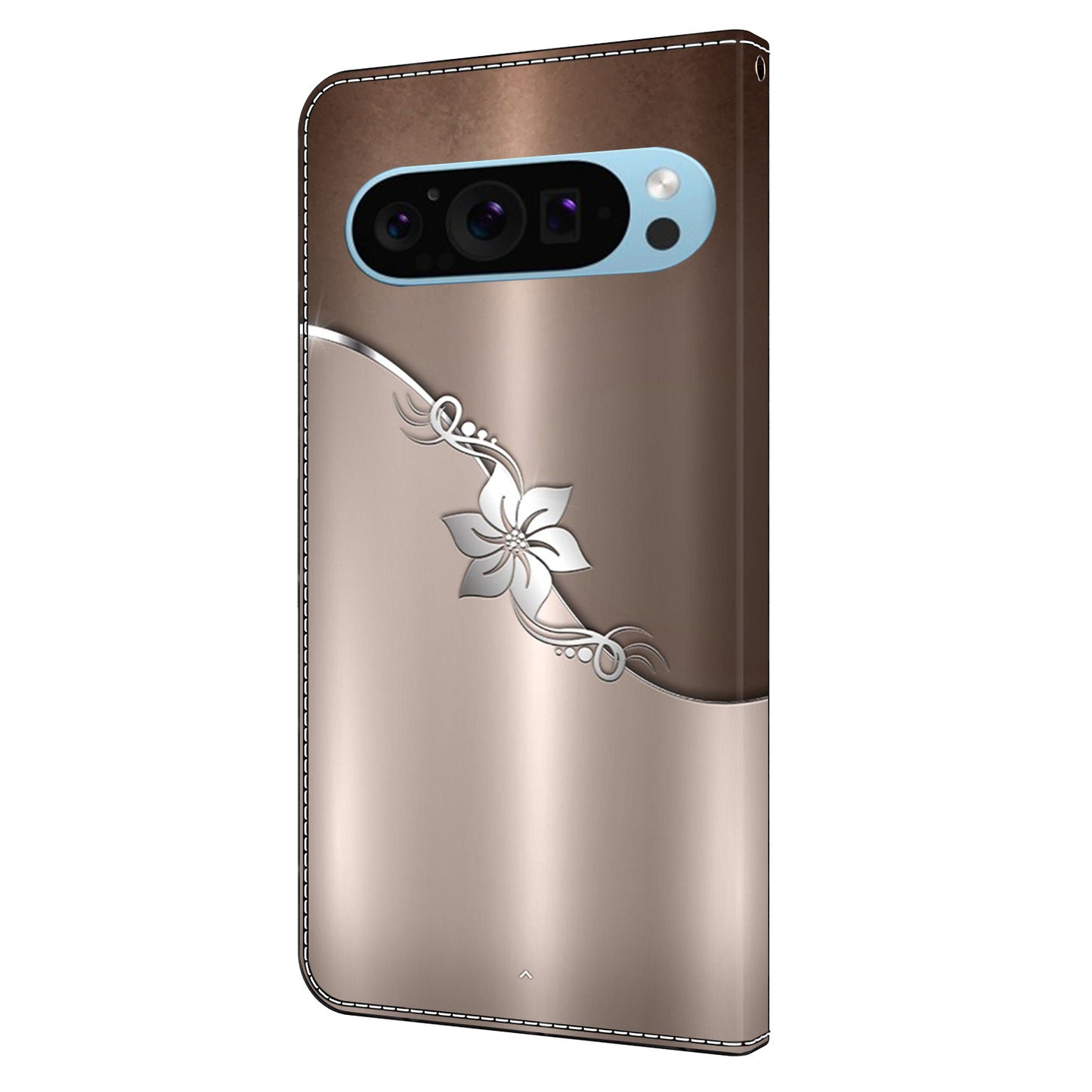 For Google Pixel 9 Case PU Leather 3D Pattern Wallet Phone Cover with Magnetic Clasp - Silver Flower