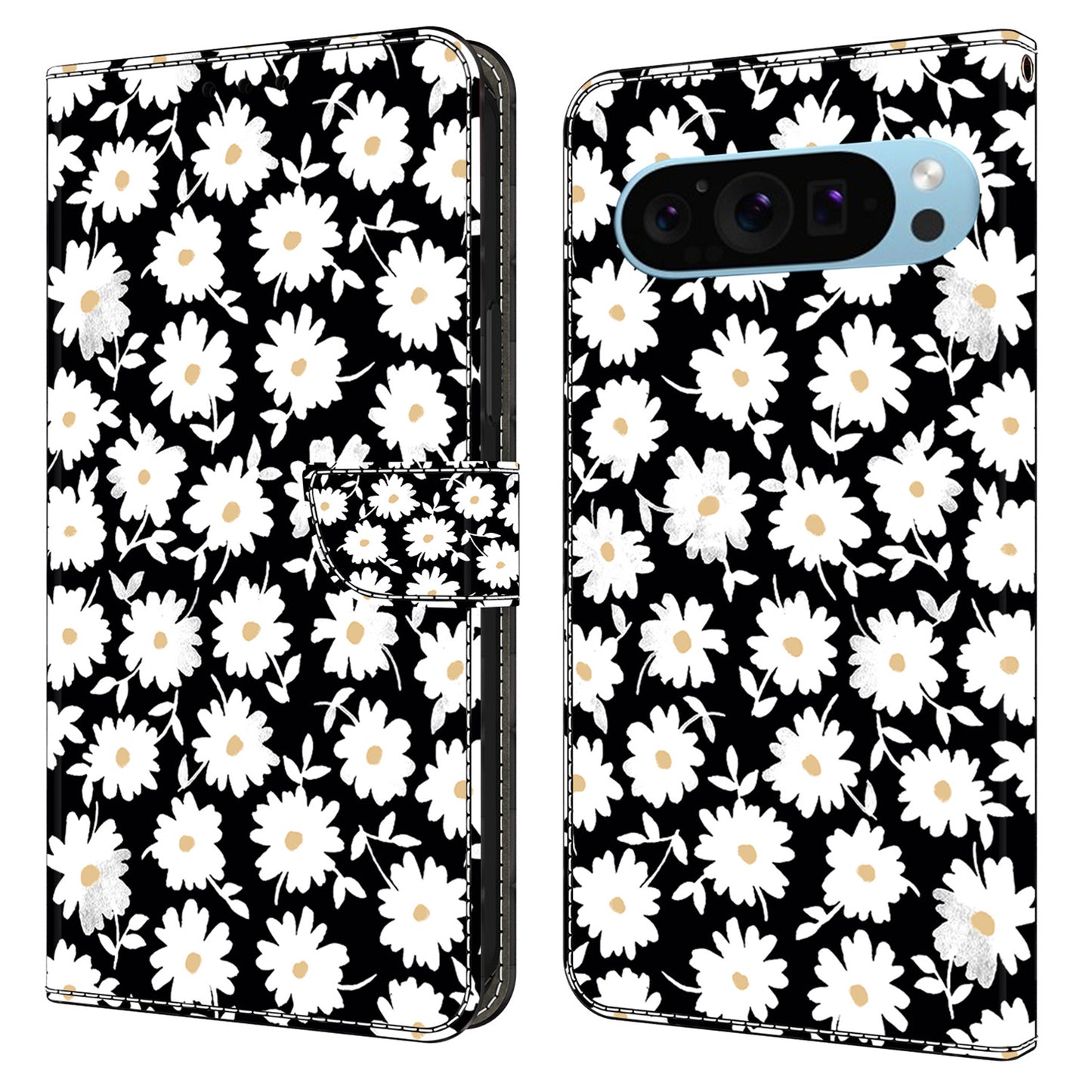 For Google Pixel 9 Case PU Leather 3D Pattern Wallet Phone Cover with Magnetic Clasp - Floral