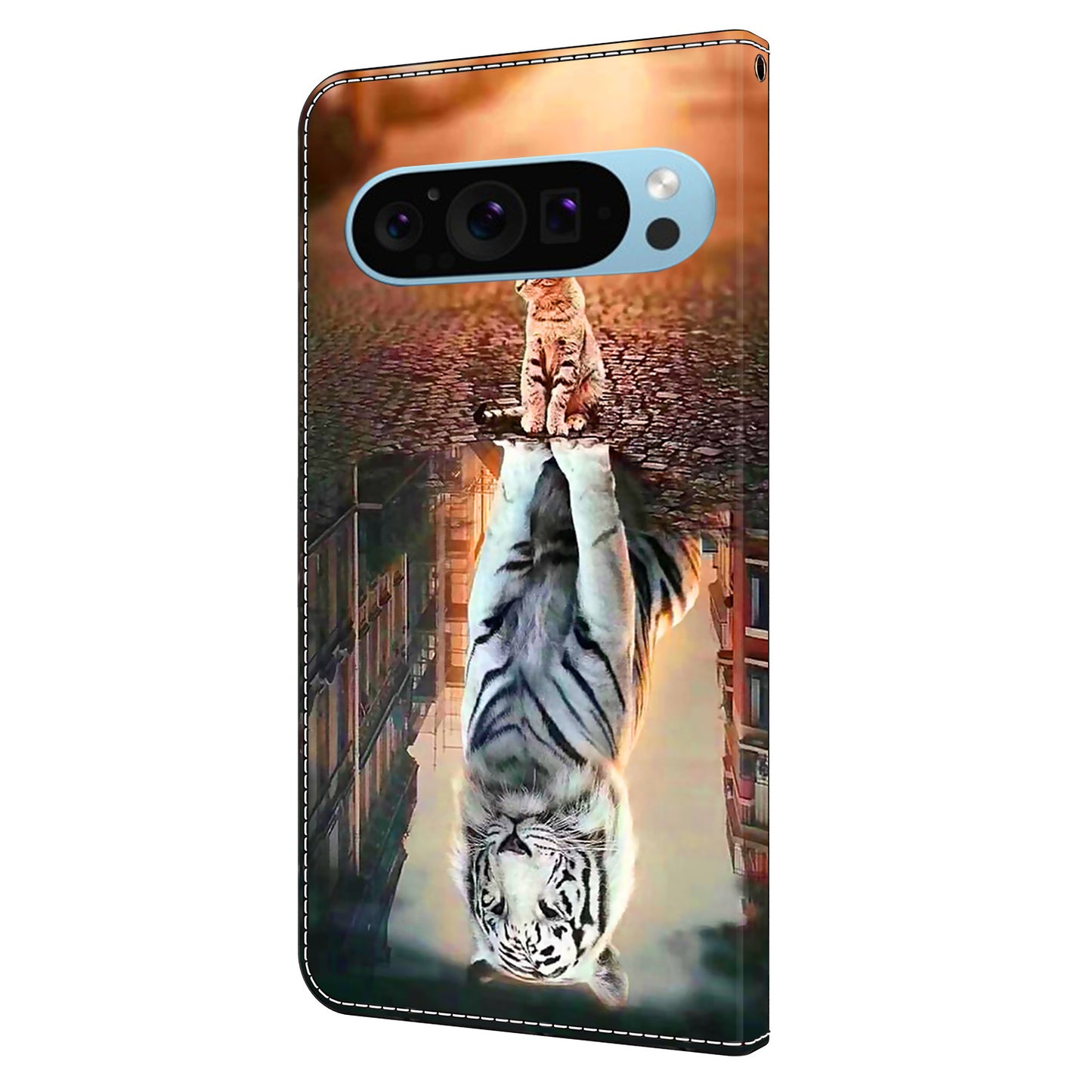 For Google Pixel 9 Case PU Leather 3D Pattern Wallet Phone Cover with Magnetic Clasp - Cat and Tiger