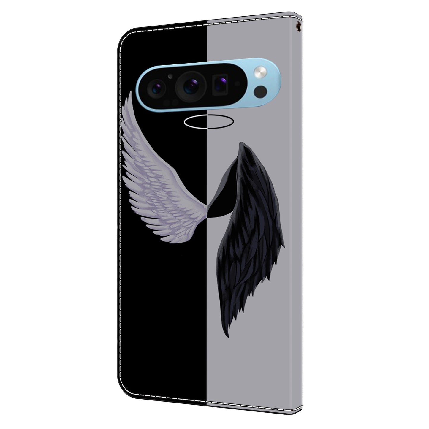 For Google Pixel 9 Case PU Leather 3D Pattern Wallet Phone Cover with Magnetic Clasp - Black / White Wings