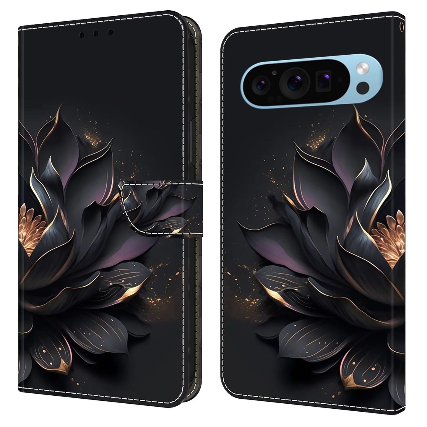 For Google Pixel 9 Case PU Leather 3D Pattern Wallet Phone Cover with Magnetic Clasp - Purple Lotus