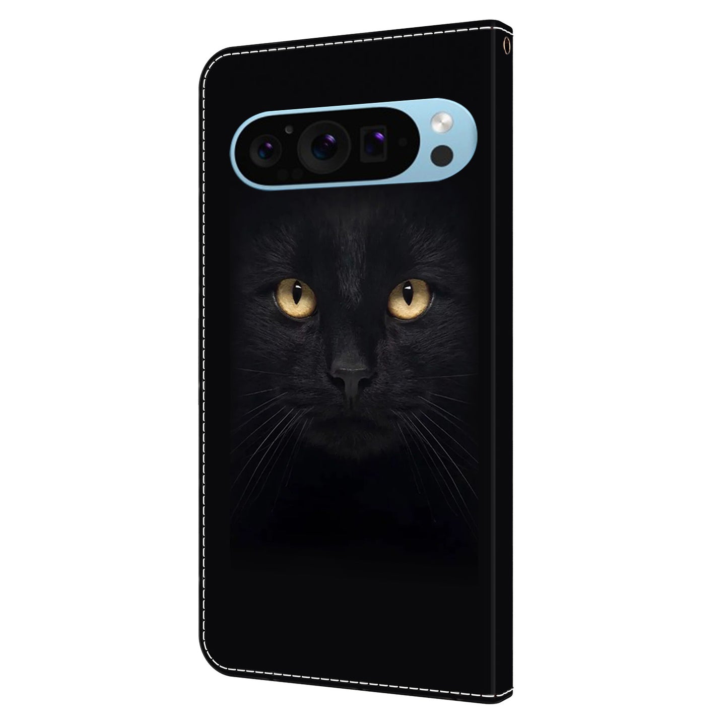 For Google Pixel 9 Case PU Leather 3D Pattern Wallet Phone Cover with Magnetic Clasp - Black Cat