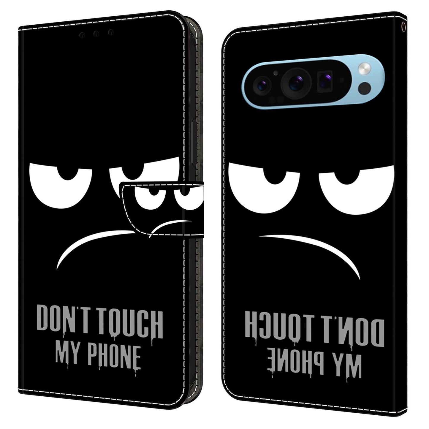 For Google Pixel 9 Case PU Leather 3D Pattern Wallet Phone Cover with Magnetic Clasp - Don't Touch My Phone