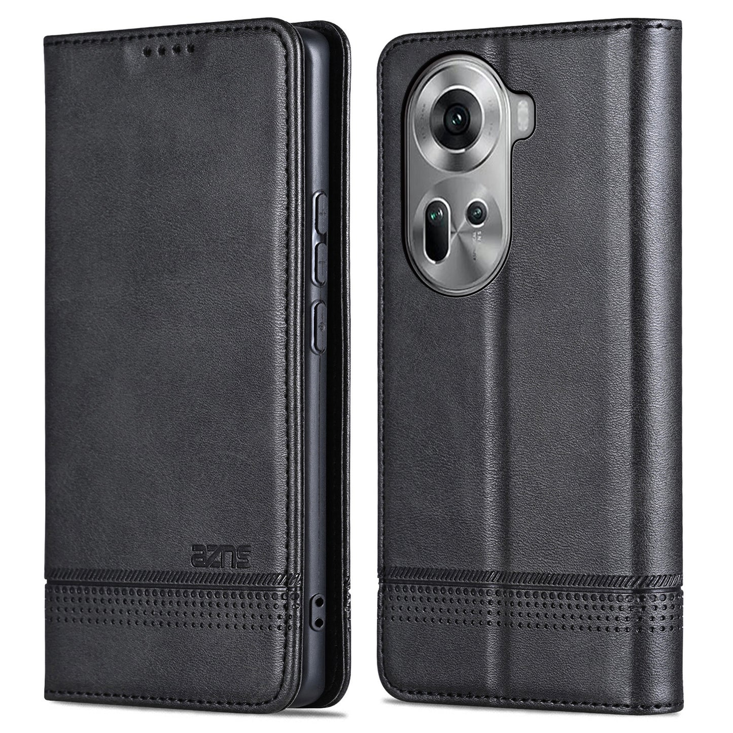 AZNS For Oppo Reno11 5G (Global) Case PU Leather Flip Stand Wallet Phone Cover - Black