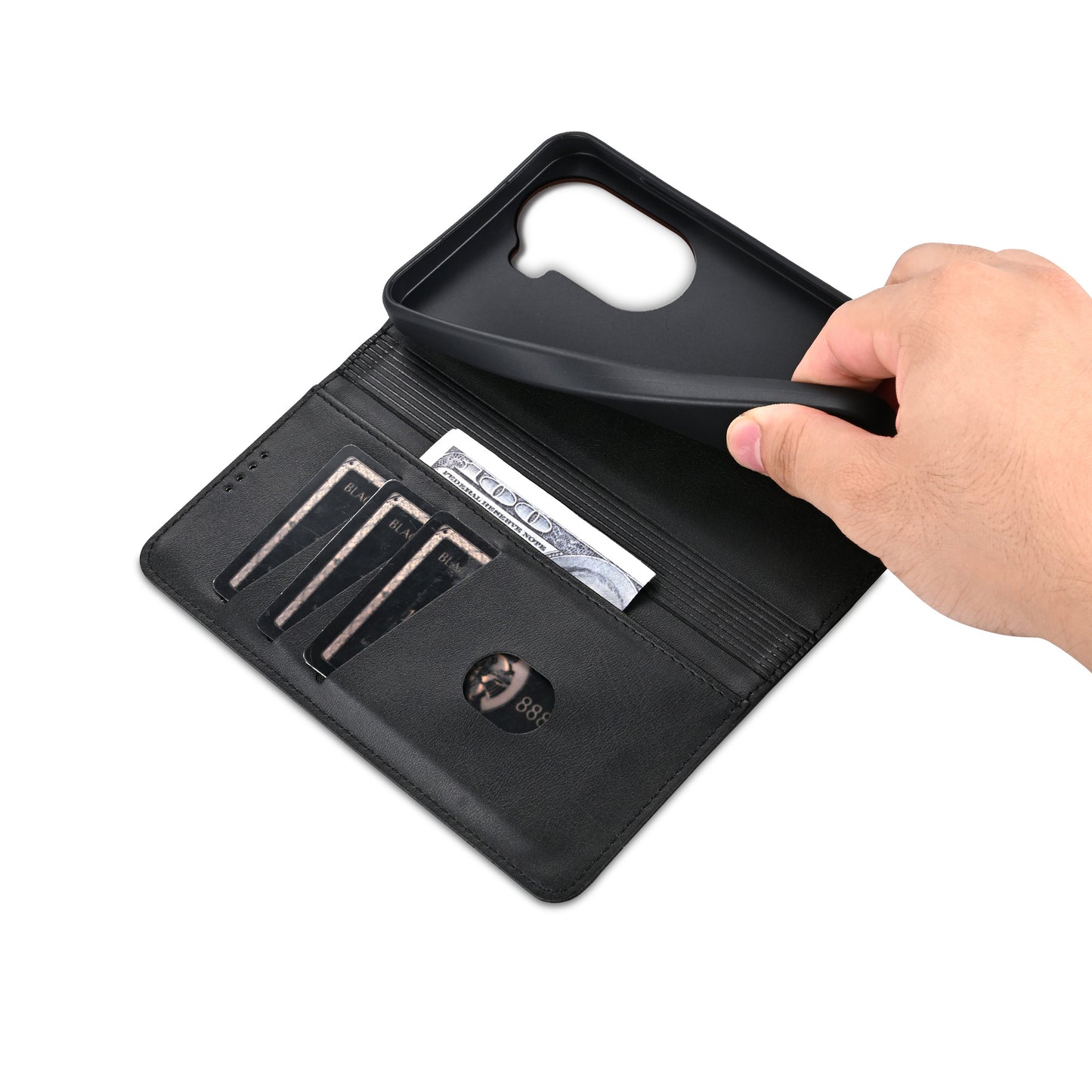 AZNS For Oppo Reno11 5G (Global) Case PU Leather Flip Stand Wallet Phone Cover - Black