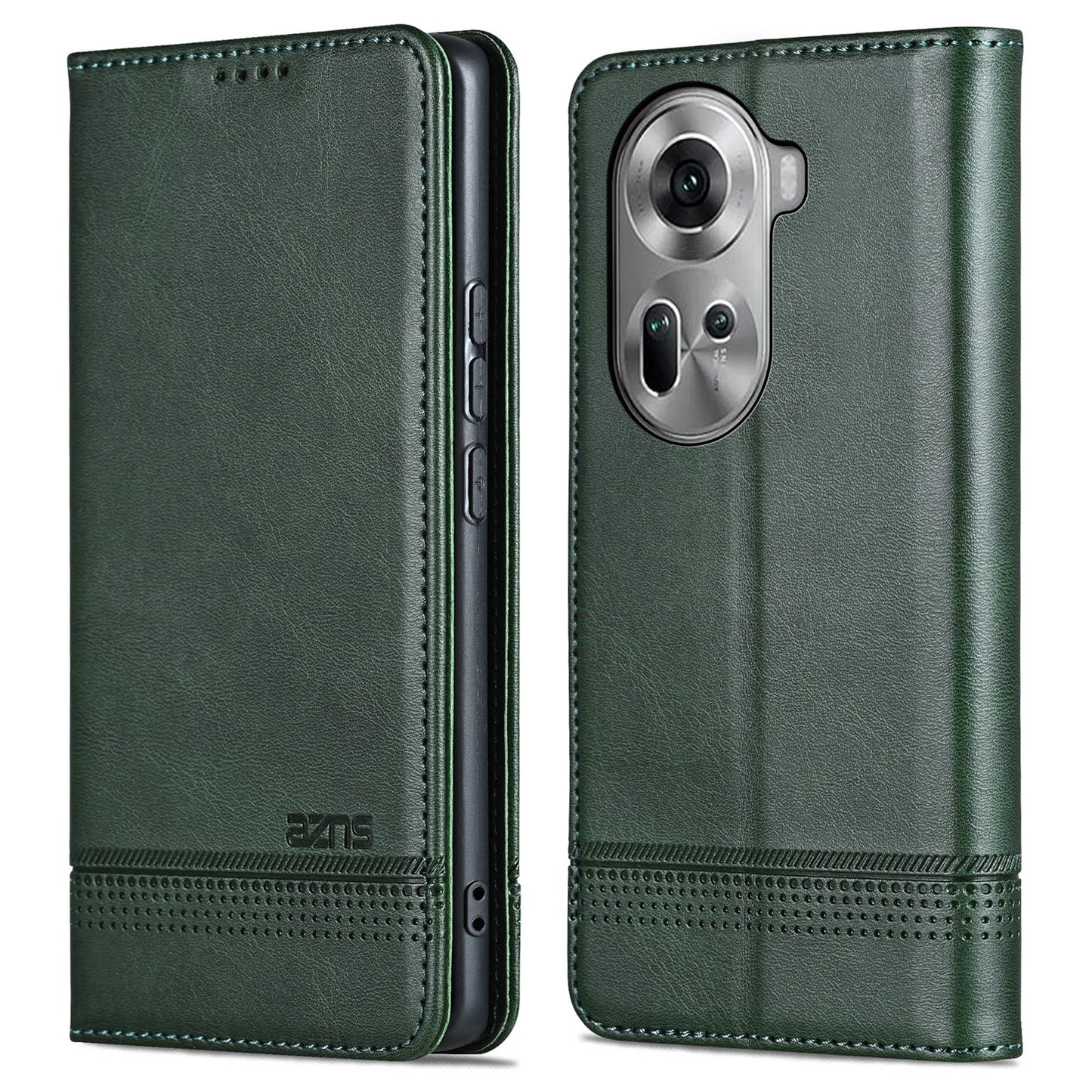 AZNS For Oppo Reno11 5G (Global) Case PU Leather Flip Stand Wallet Phone Cover - Green