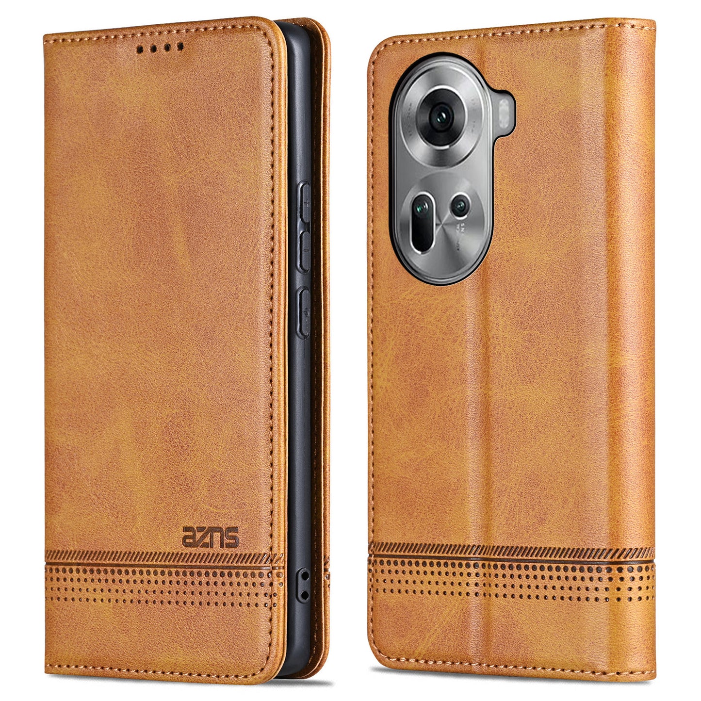AZNS For Oppo Reno11 5G (Global) Case PU Leather Flip Stand Wallet Phone Cover - Brown