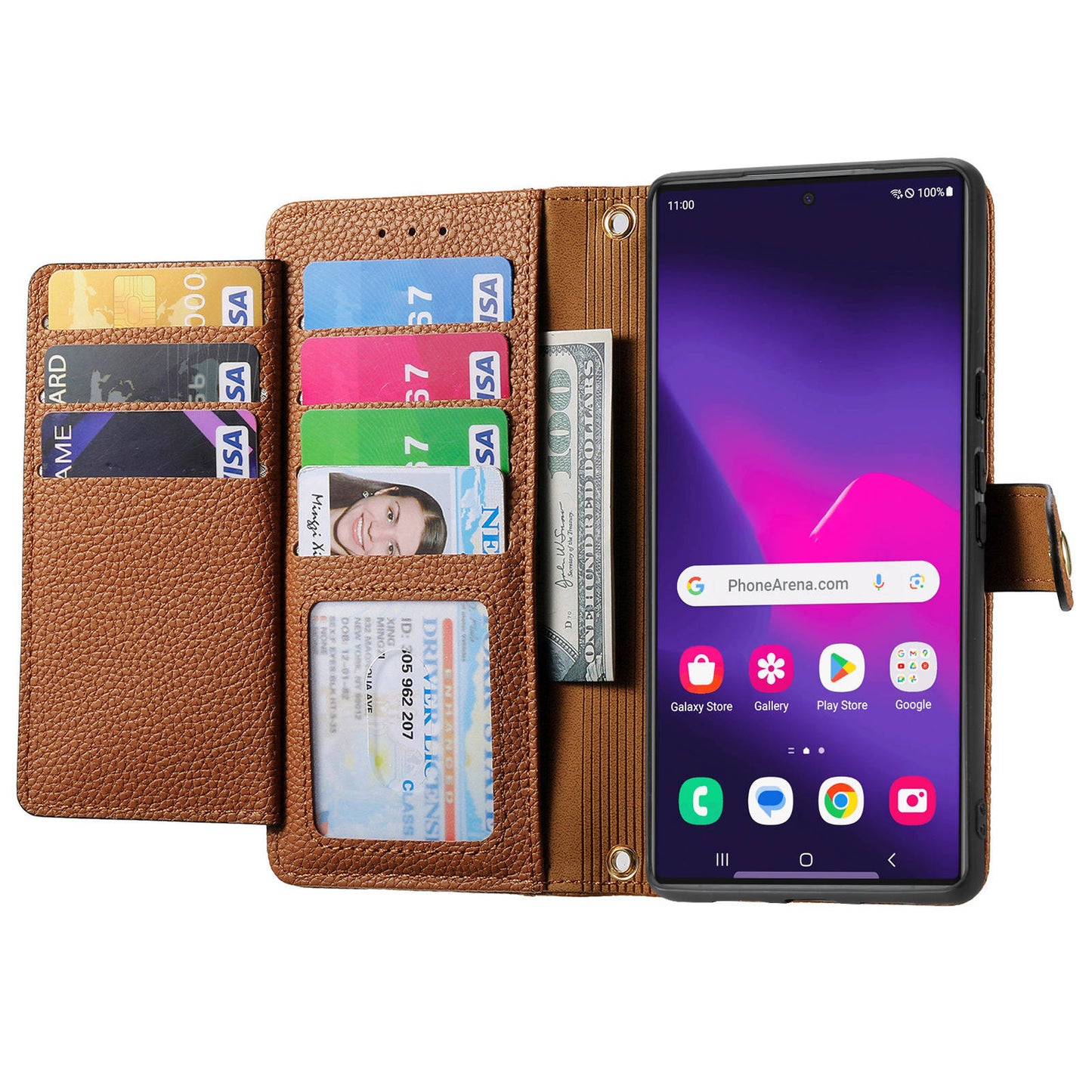 For Samsung Galaxy S24 Ultra RFID Blocking Case Zipper Pocket PU+TPU Phone Cover - Brown