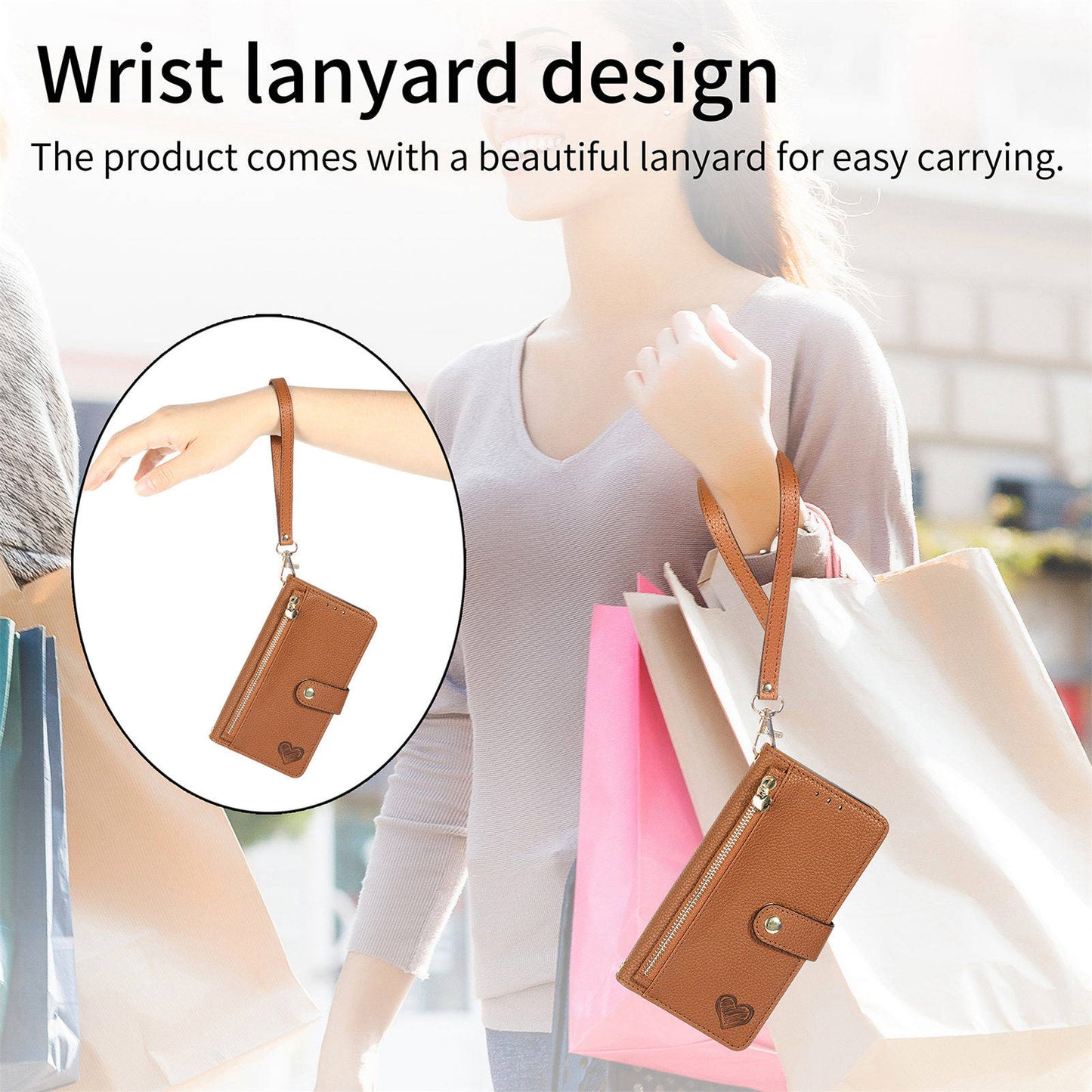 For Samsung Galaxy S24 Ultra RFID Blocking Case Zipper Pocket PU+TPU Phone Cover - Brown