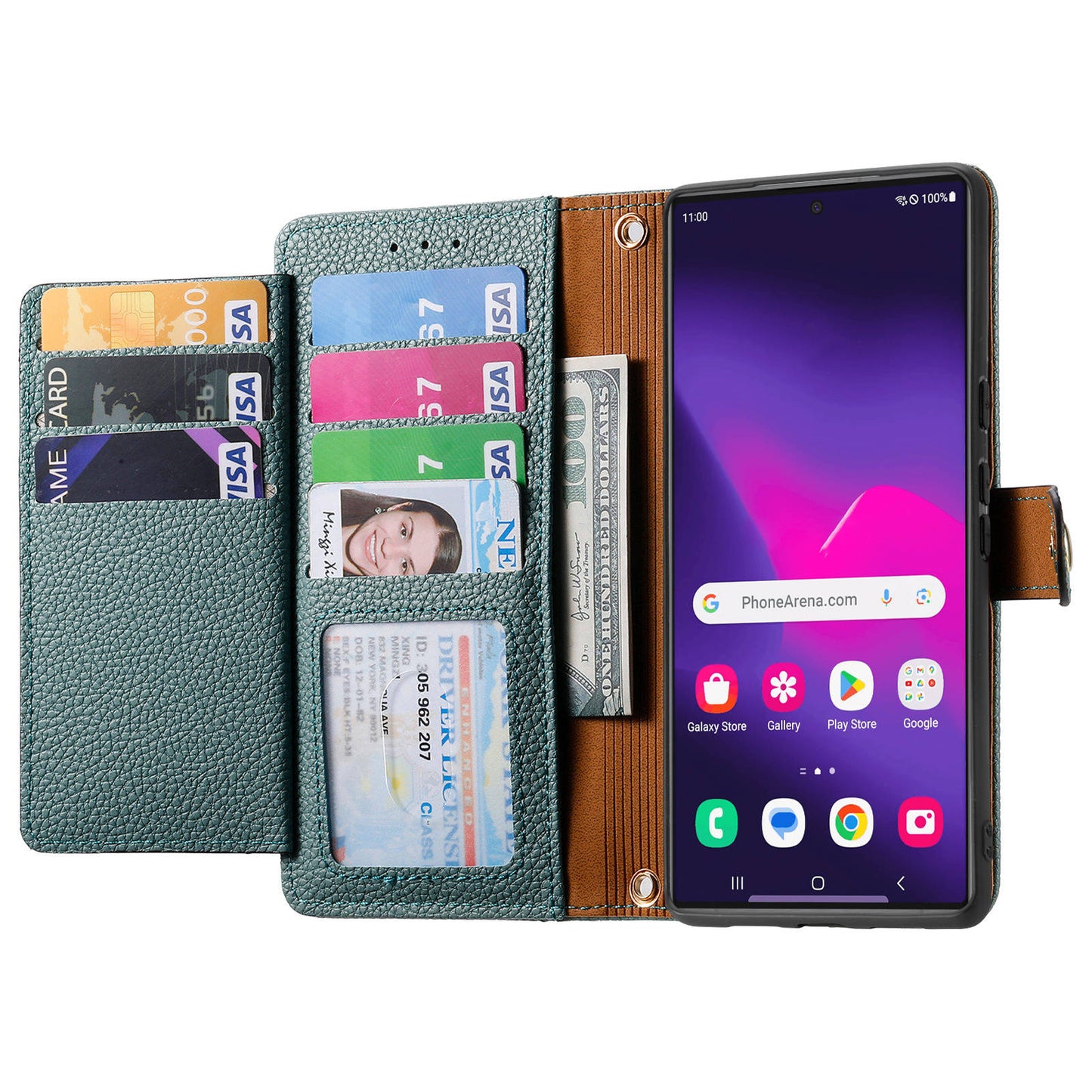 For Samsung Galaxy S24 Ultra RFID Blocking Case Zipper Pocket PU+TPU Phone Cover - Green