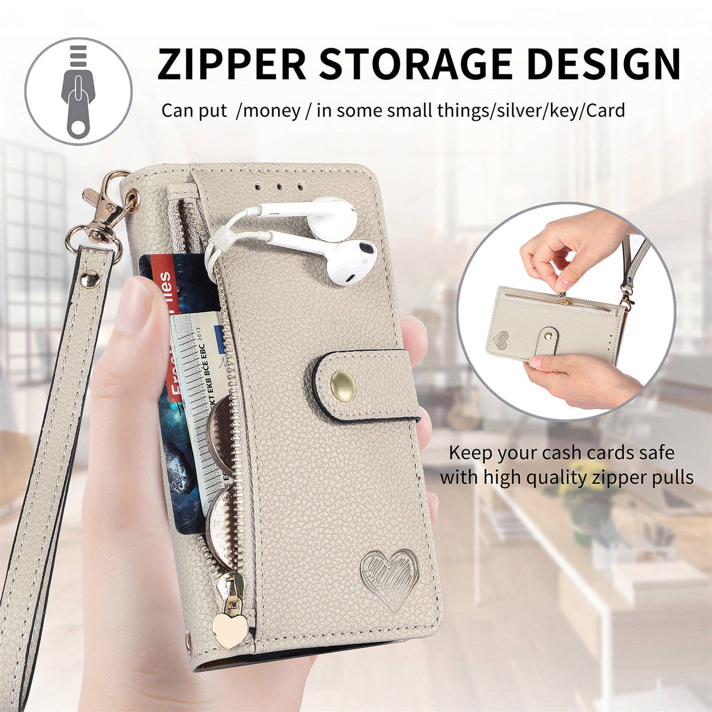 For Samsung Galaxy S24 Ultra RFID Blocking Case Zipper Pocket PU+TPU Phone Cover - Grey