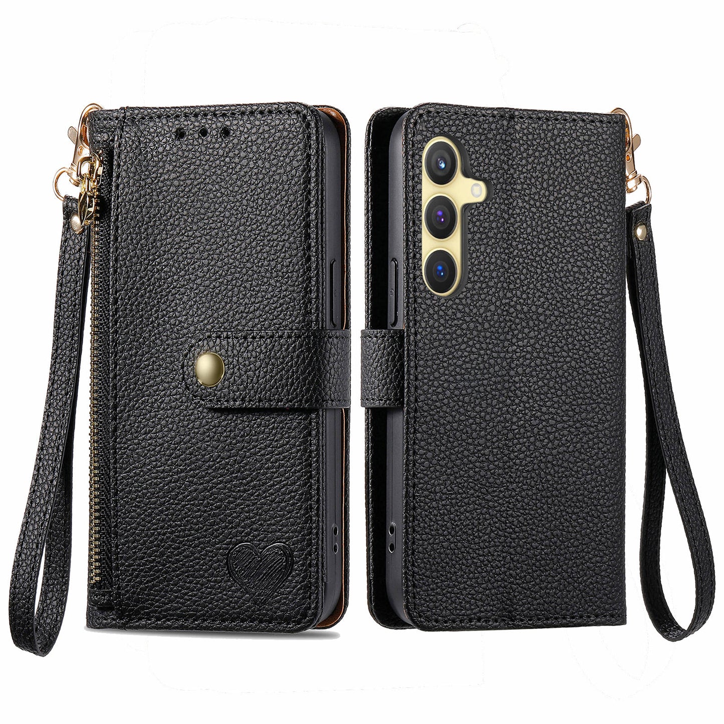 For Samsung Galaxy S24+ Leather Case RFID Blocking Zipper Wallet Phone Cover - Black