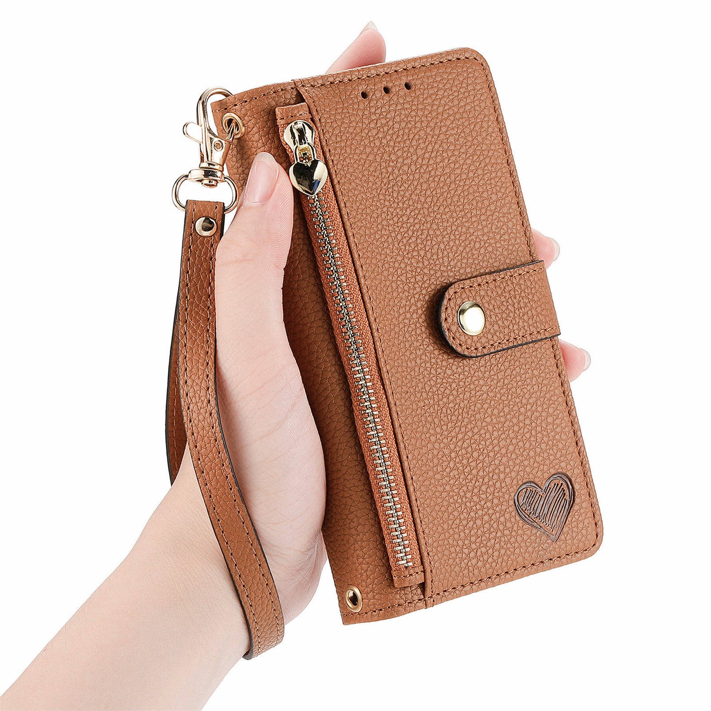 For Samsung Galaxy S24+ Leather Case RFID Blocking Zipper Walet Phone Cover - Brown