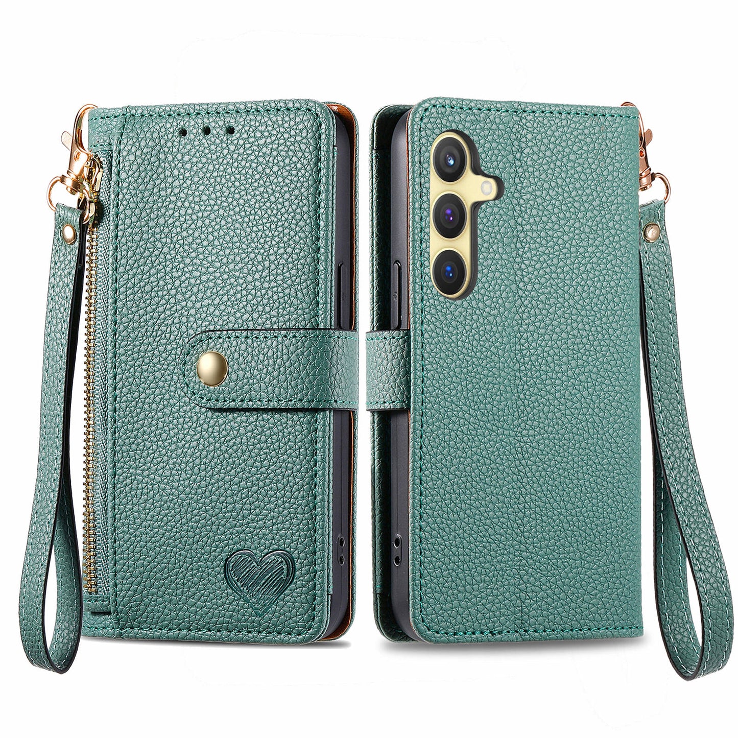 For Samsung Galaxy S24+ Leather Case RFID Blocking Zipper Walet Phone Cover - Green