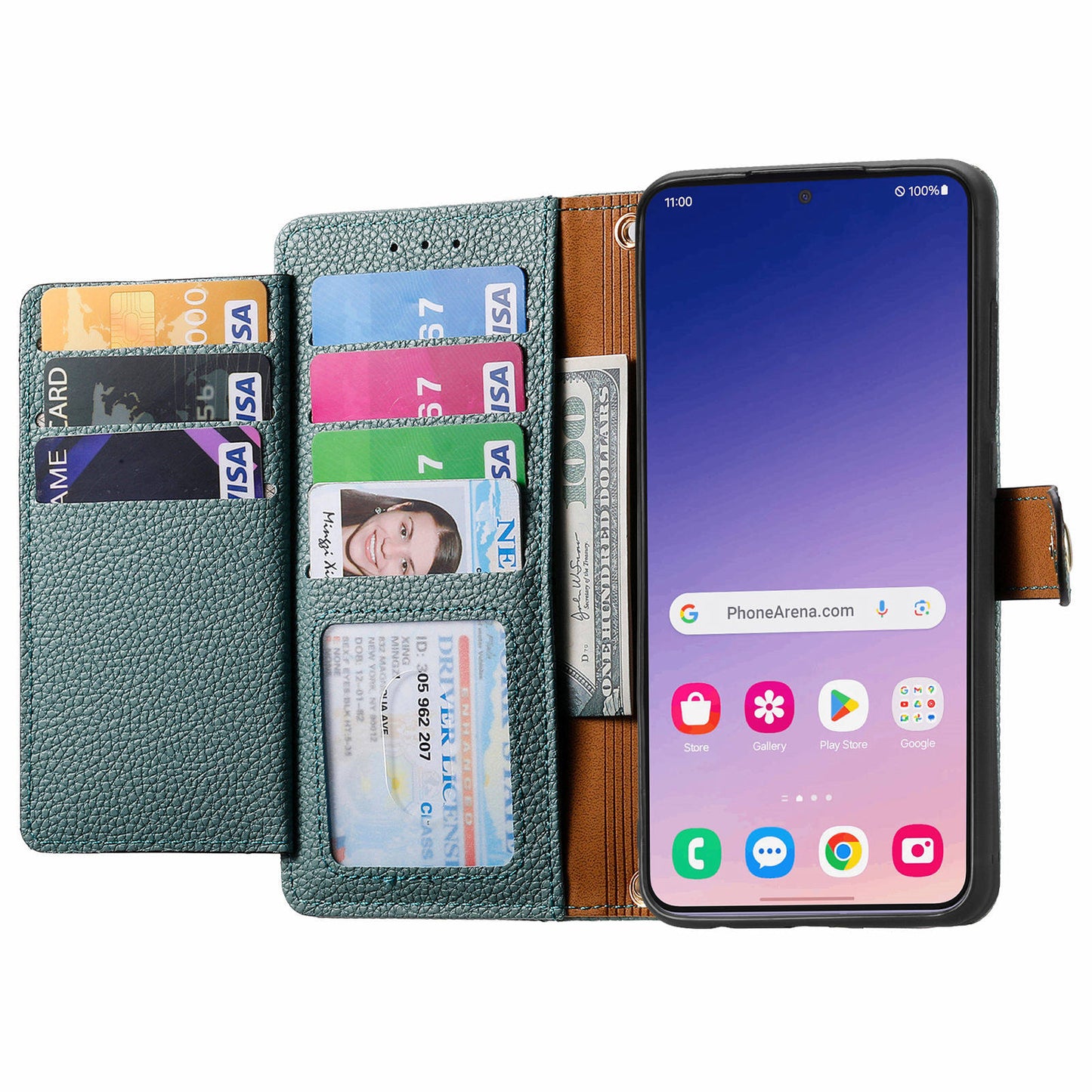 For Samsung Galaxy S24+ Leather Case RFID Blocking Zipper Walet Phone Cover - Green
