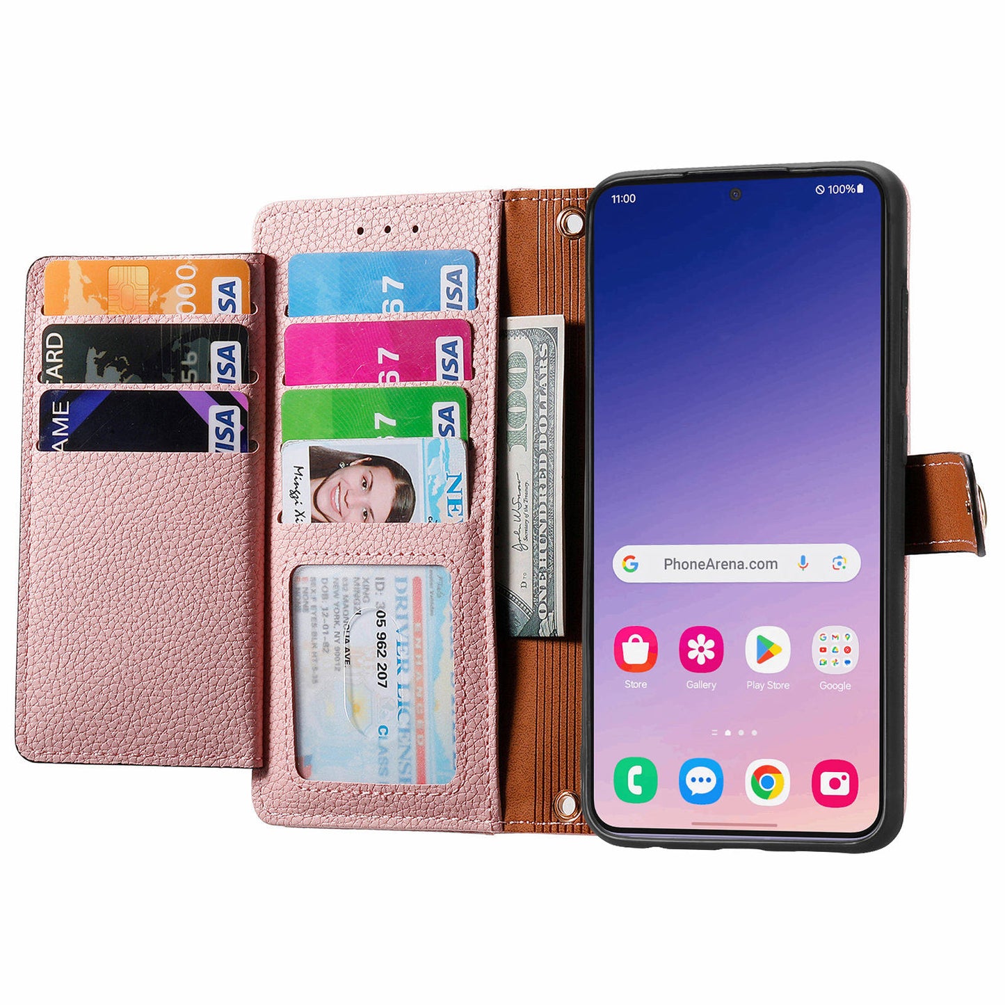 For Samsung Galaxy S24+ Leather Case RFID Blocking Zipper Walet Phone Cover - Pink