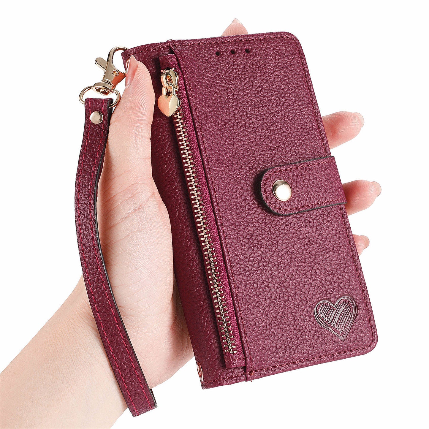 For Samsung Galaxy S24+ Leather Case RFID Blocking Zipper Walet Phone Cover - Red