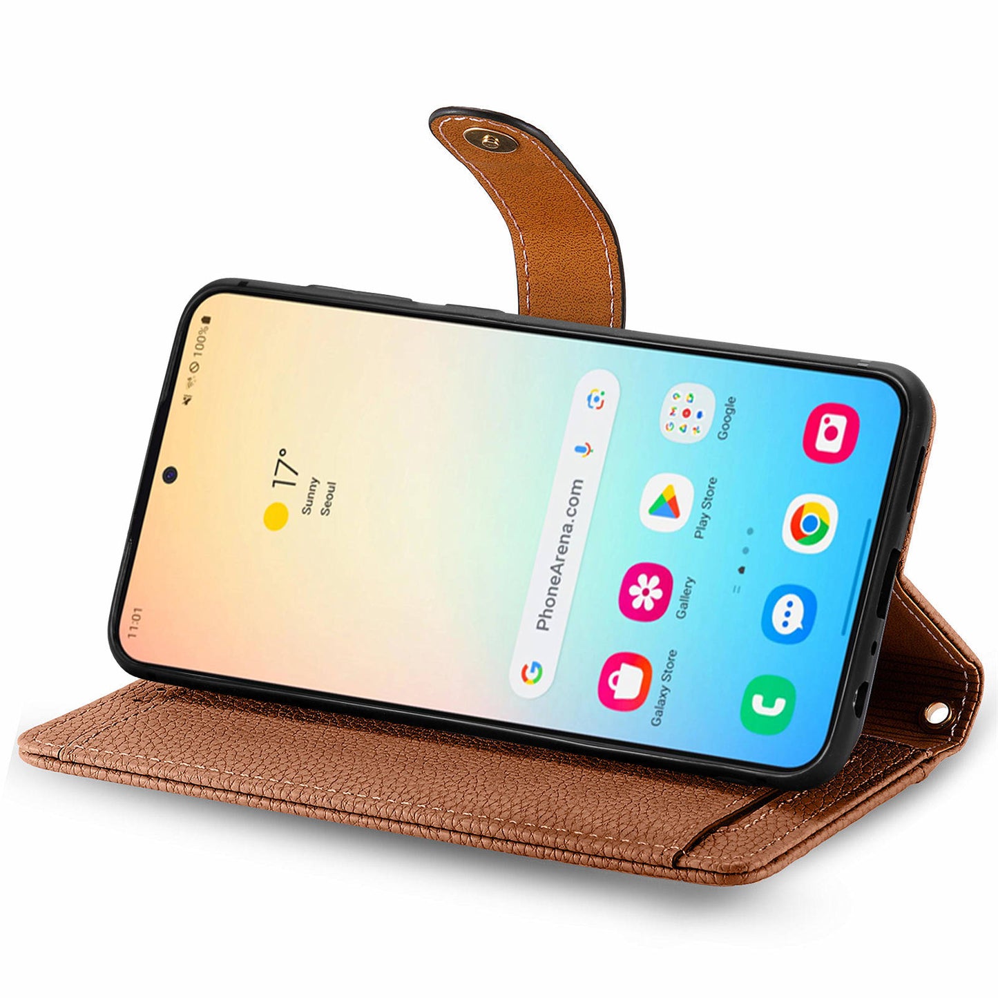 For Samsung Galaxy S24 Wallet Case RFID Blocking Leather Phone Cover - Brown