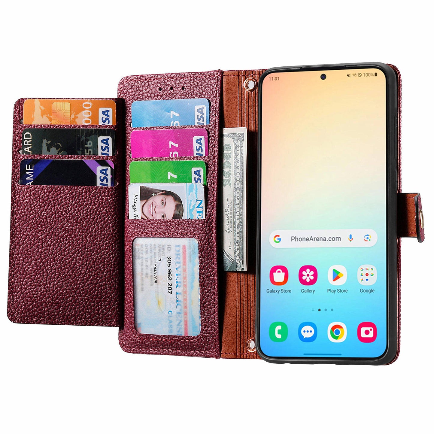 For Samsung Galaxy S24 Wallet Case RFID Blocking Leather Phone Cover - Red