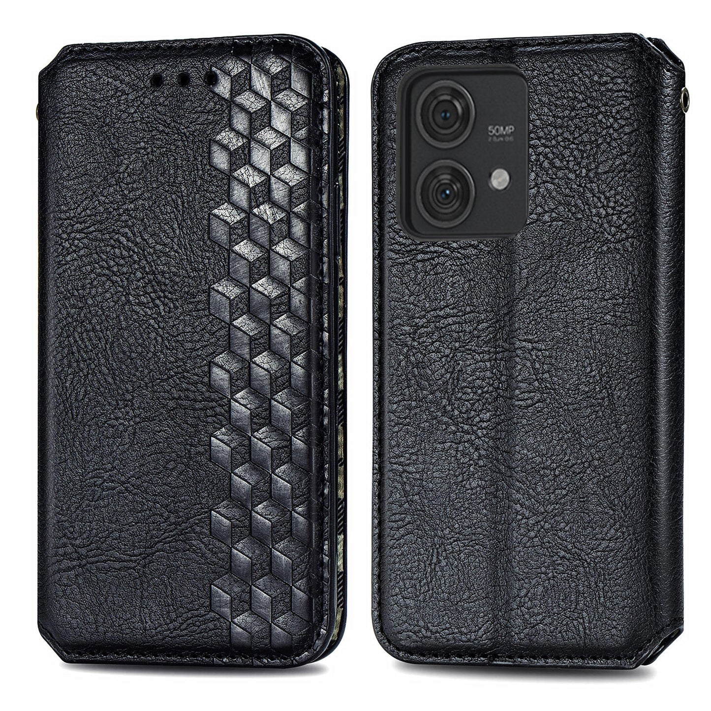 For Motorola Edge 40 Neo 5G Wallet Case Rhombus Leather Flip Cover Wholesale Cell Phone Accessories - Black