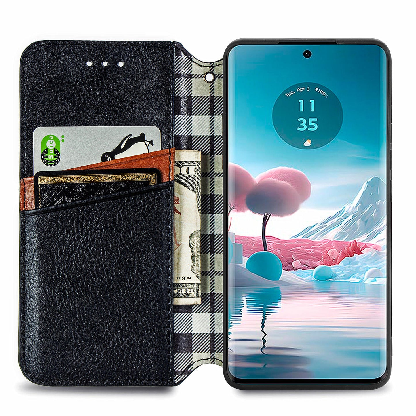 For Motorola Edge 40 Neo 5G Wallet Case Rhombus Leather Flip Cover Wholesale Cell Phone Accessories - Black