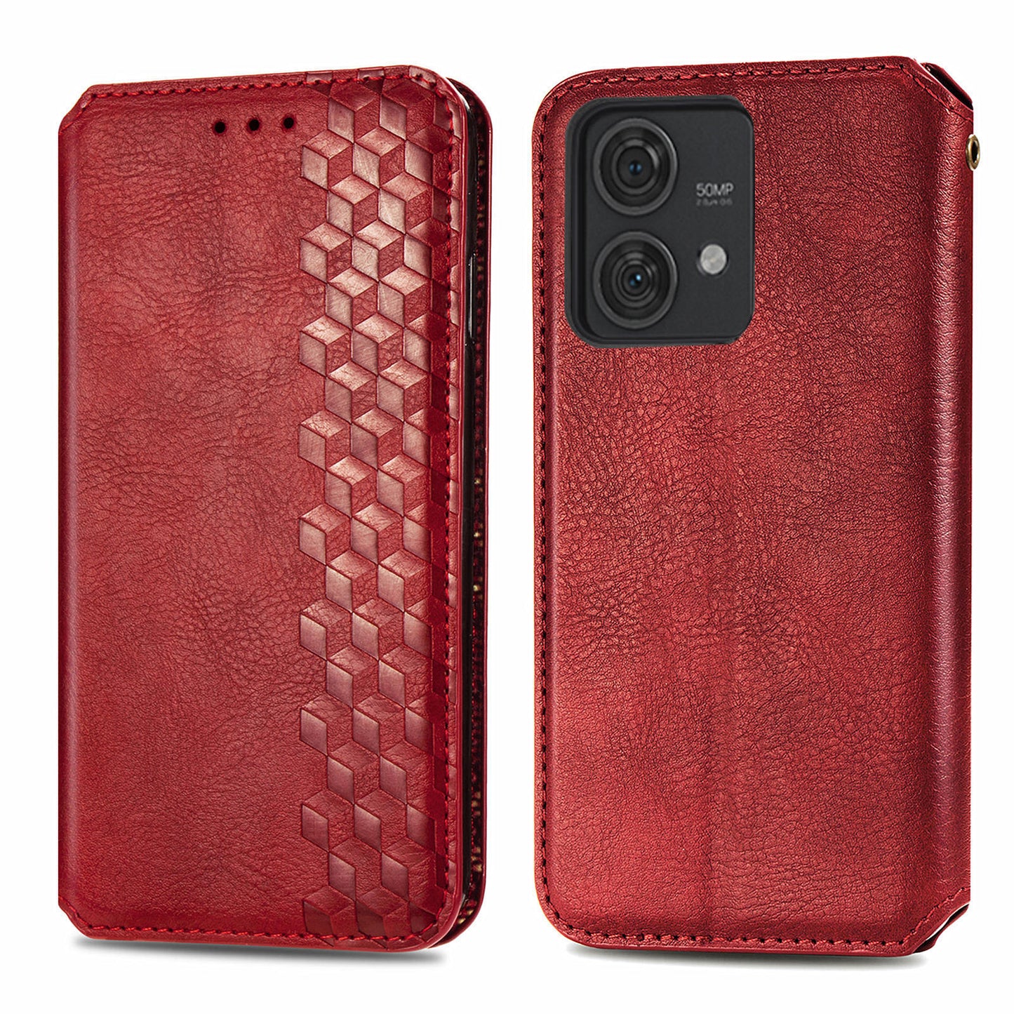 For Motorola Edge 40 Neo 5G Wallet Case Rhombus Leather Flip Cover Wholesale Cell Phone Accessories - Red