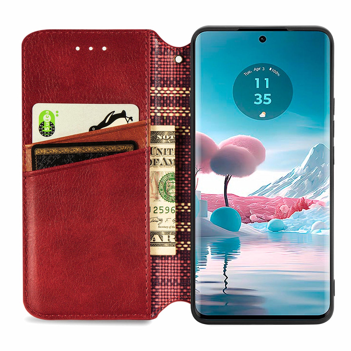 For Motorola Edge 40 Neo 5G Wallet Case Rhombus Leather Flip Cover Wholesale Cell Phone Accessories - Red