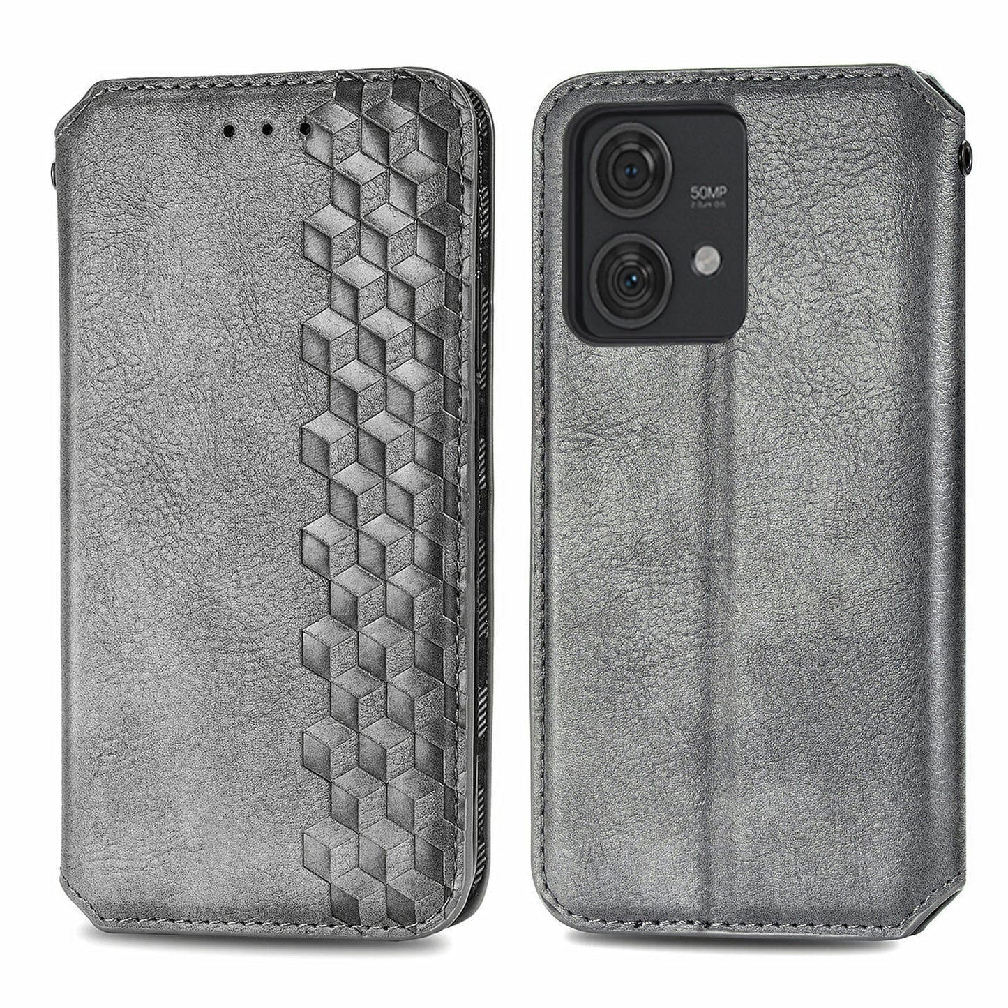 For Motorola Edge 40 Neo 5G Wallet Case Rhombus Leather Flip Cover Wholesale Cell Phone Accessories - Grey