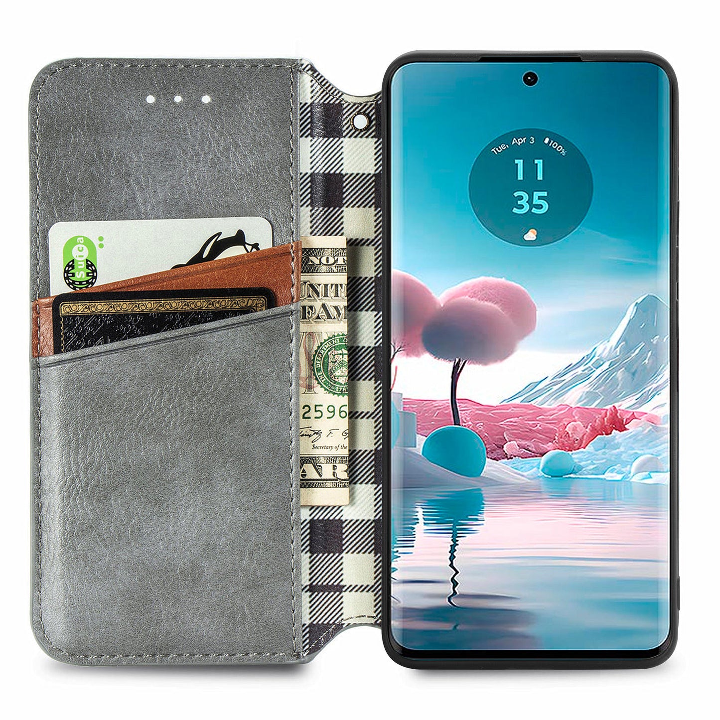 For Motorola Edge 40 Neo 5G Wallet Case Rhombus Leather Flip Cover Wholesale Cell Phone Accessories - Grey