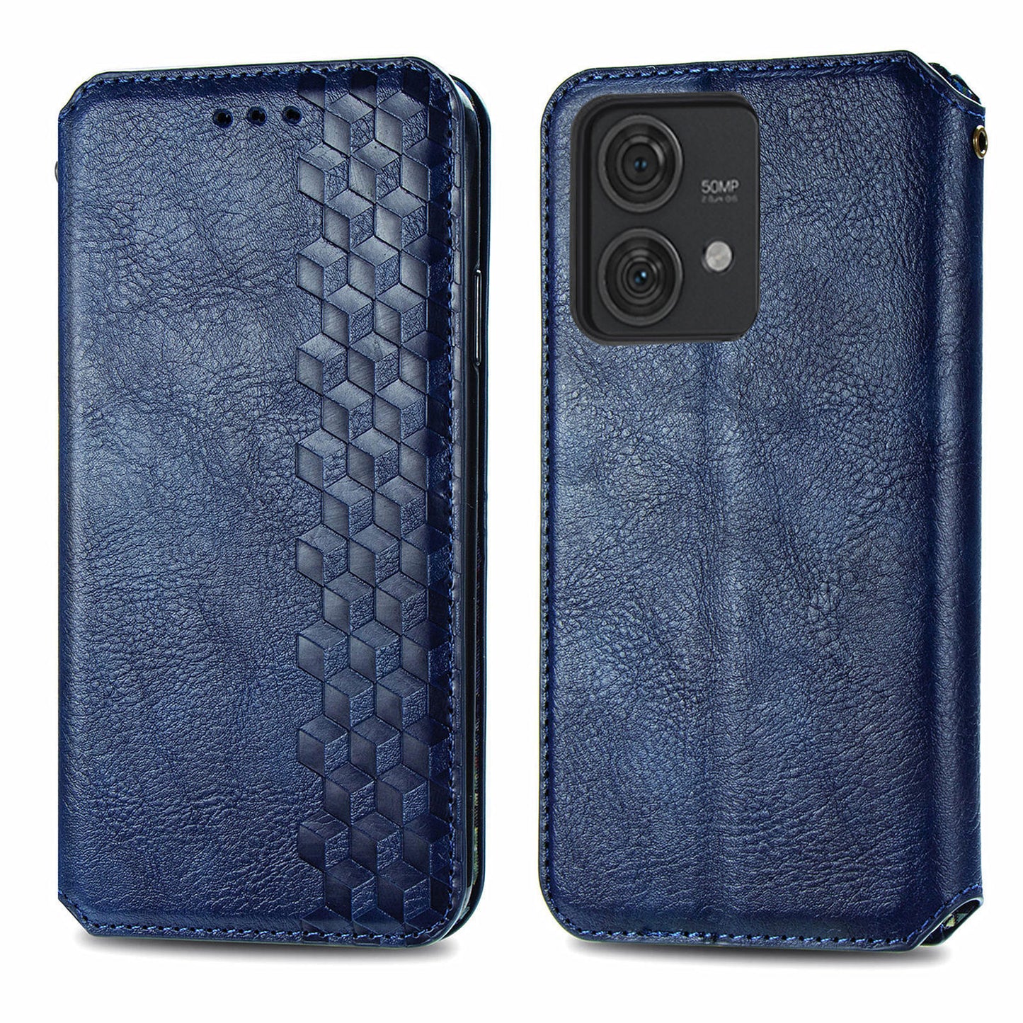 For Motorola Edge 40 Neo 5G Wallet Case Rhombus Leather Flip Cover Wholesale Cell Phone Accessories - Blue