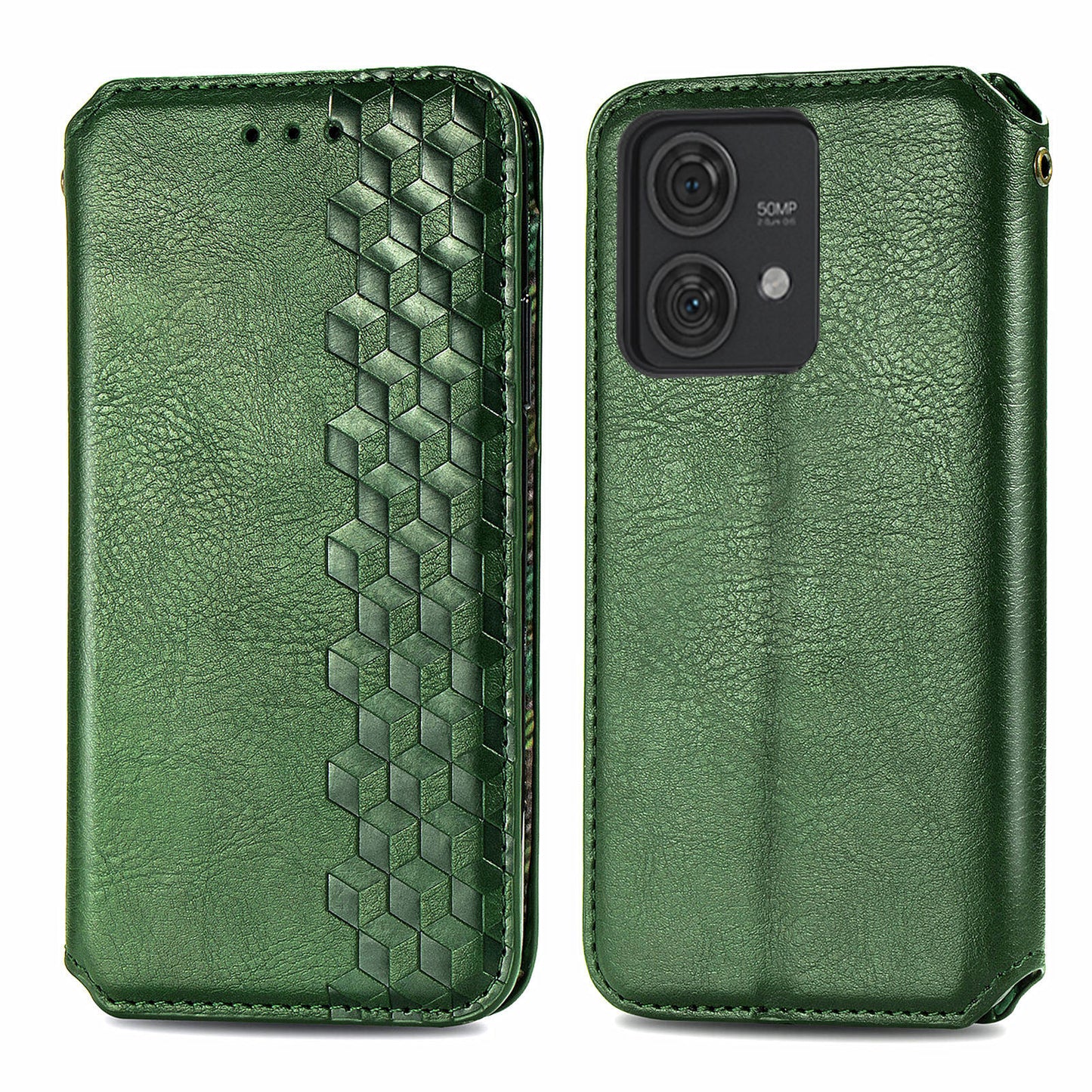 For Motorola Edge 40 Neo 5G Wallet Case Rhombus Leather Flip Cover Wholesale Cell Phone Accessories - Green