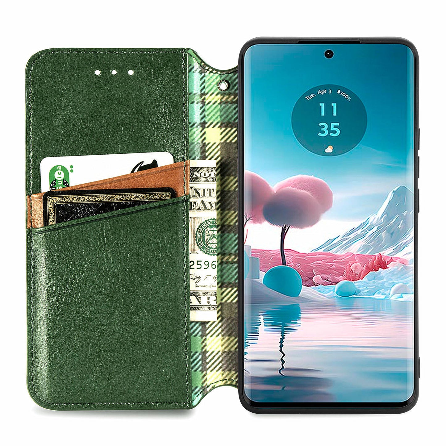 For Motorola Edge 40 Neo 5G Wallet Case Rhombus Leather Flip Cover Wholesale Cell Phone Accessories - Green