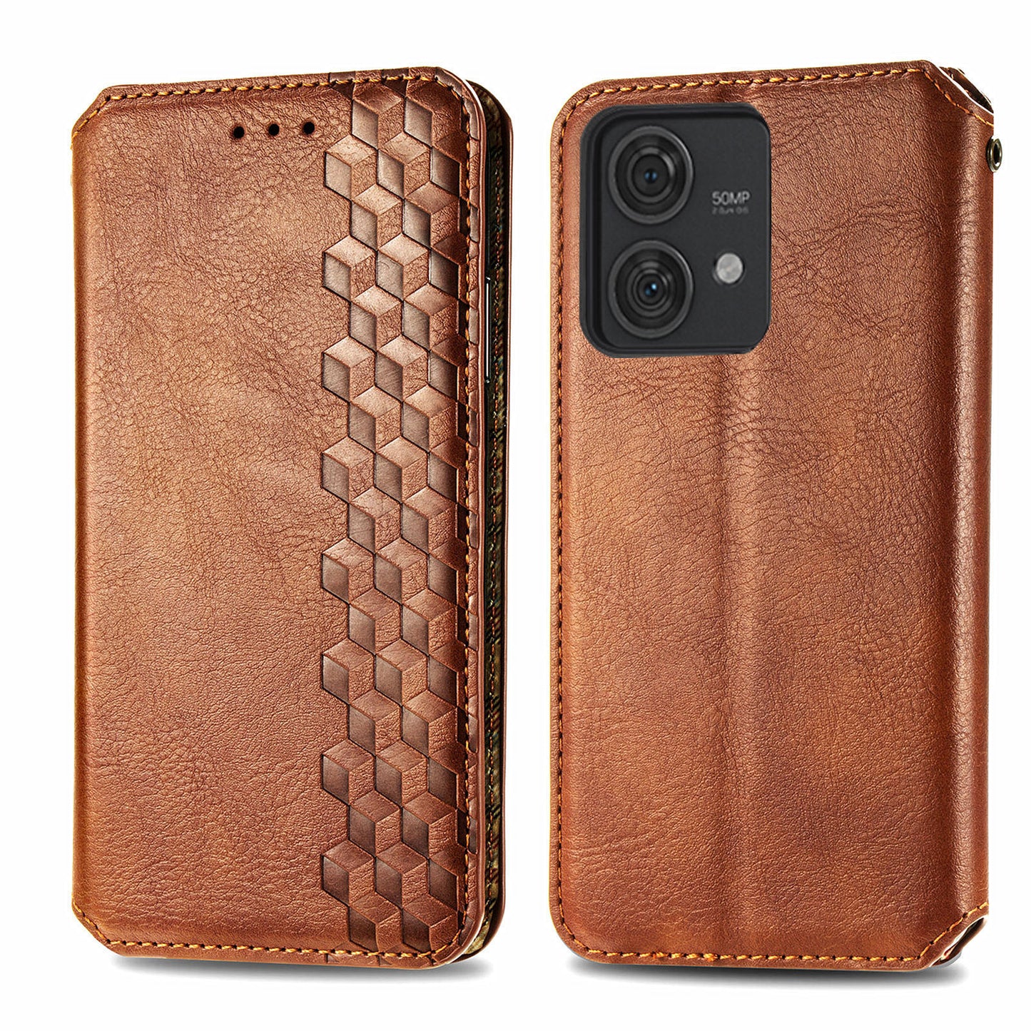 For Motorola Edge 40 Neo 5G Wallet Case Rhombus Leather Flip Cover Wholesale Cell Phone Accessories - Brown