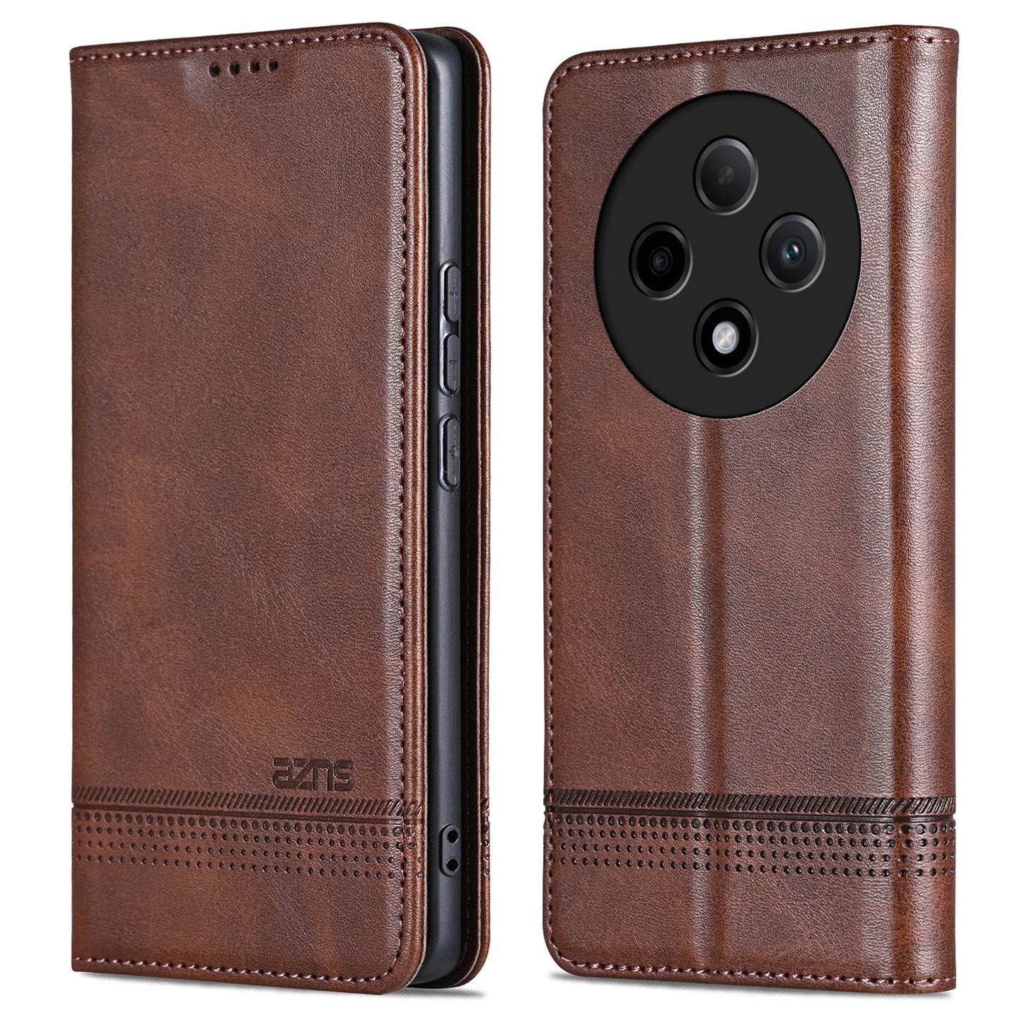 AZNS For Oppo A3 Pro 5G Case PU Leather Flip Stand Wallet Phone Cover - Coffee