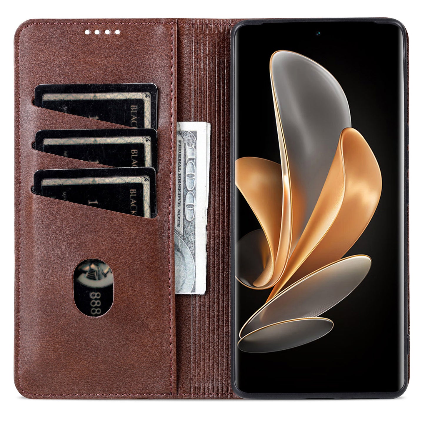 AZNS For Oppo A3 Pro 5G Case PU Leather Flip Stand Wallet Phone Cover - Coffee