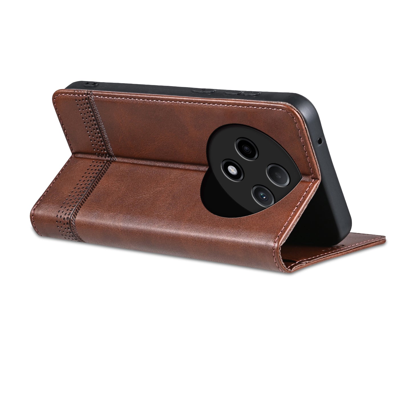 AZNS For Oppo A3 Pro 5G Case PU Leather Flip Stand Wallet Phone Cover - Coffee