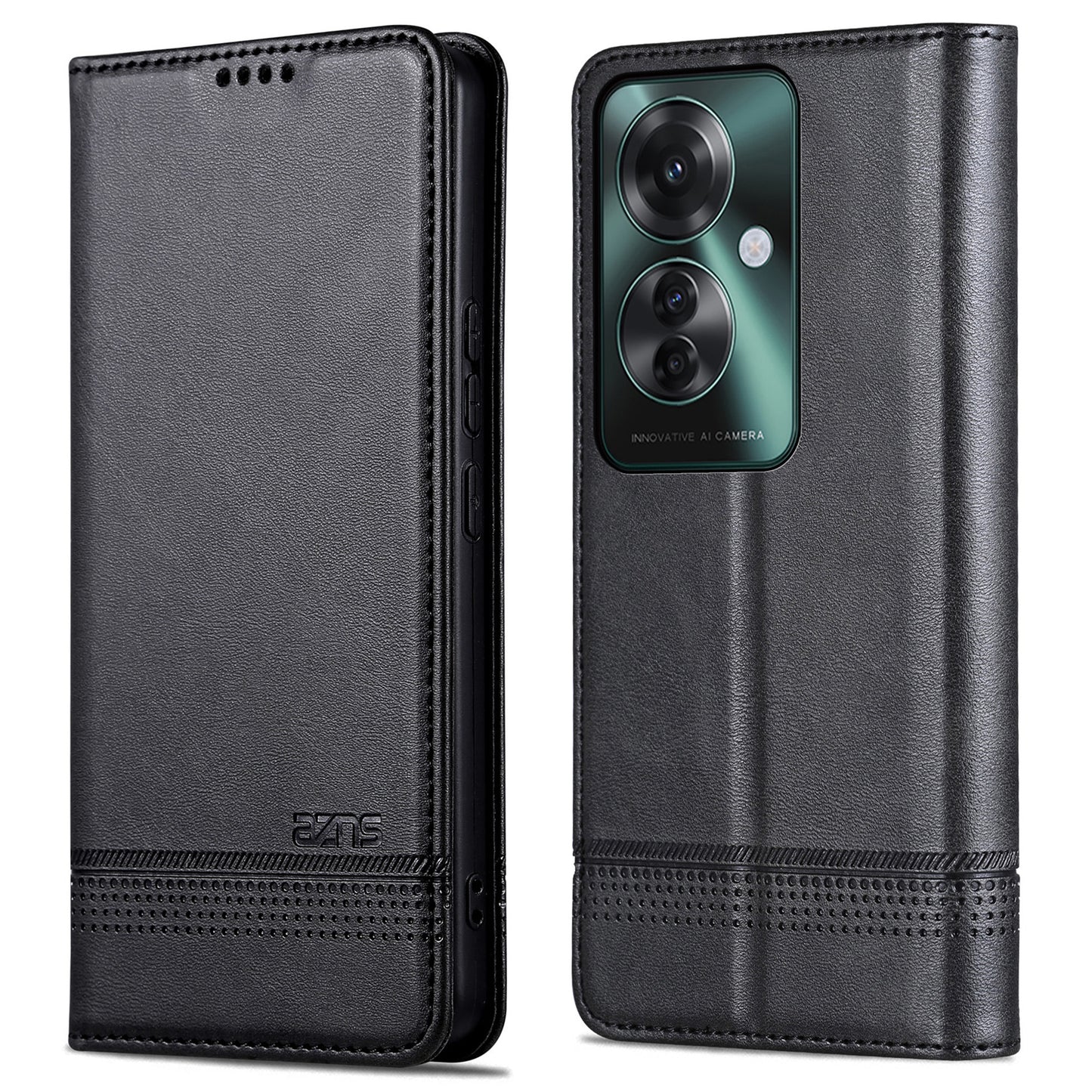 AZNS For Oppo Reno11 F 5G Case PU Leather Flip Stand Wallet Phone Cover - Black