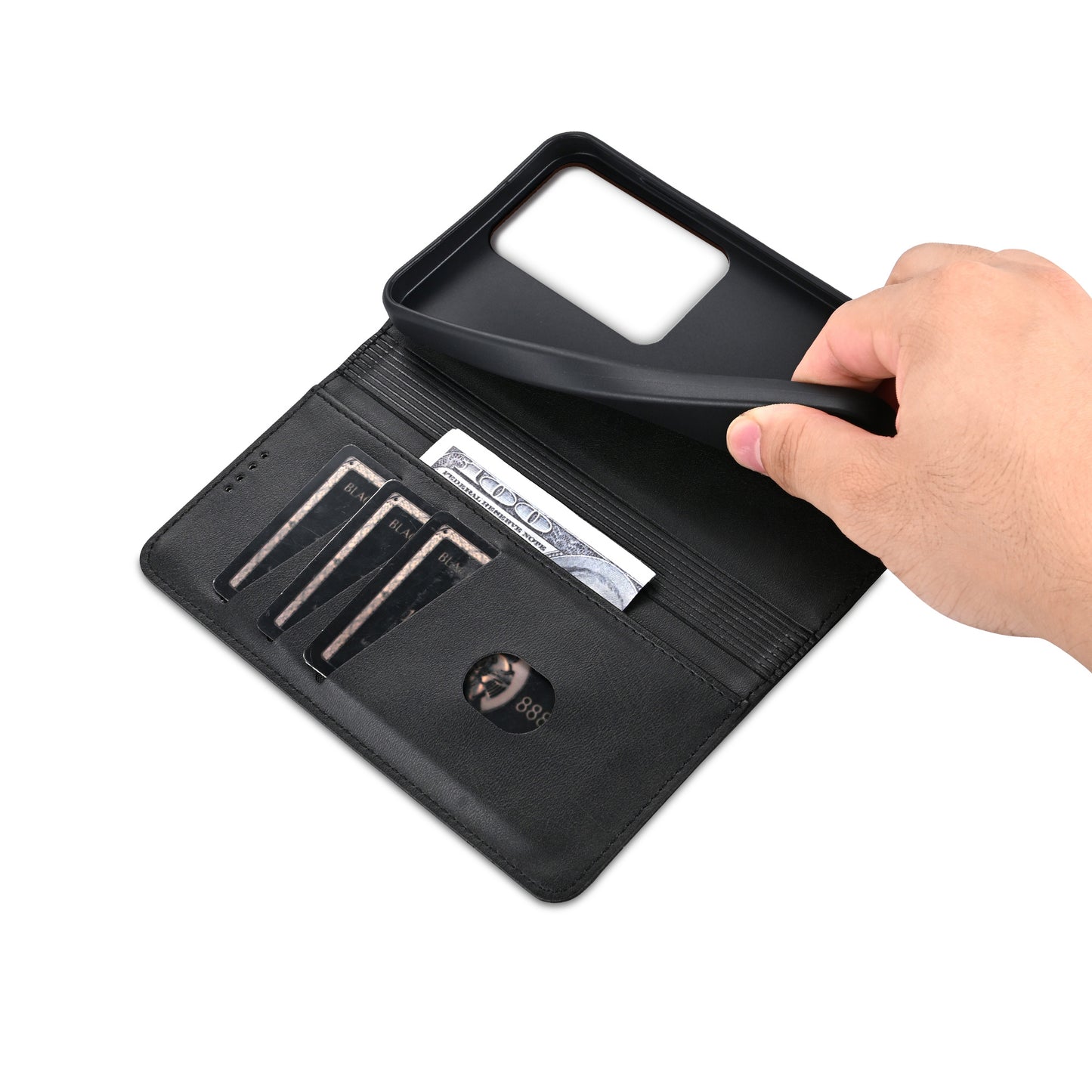 AZNS For Oppo Reno11 F 5G Case PU Leather Flip Stand Wallet Phone Cover - Black