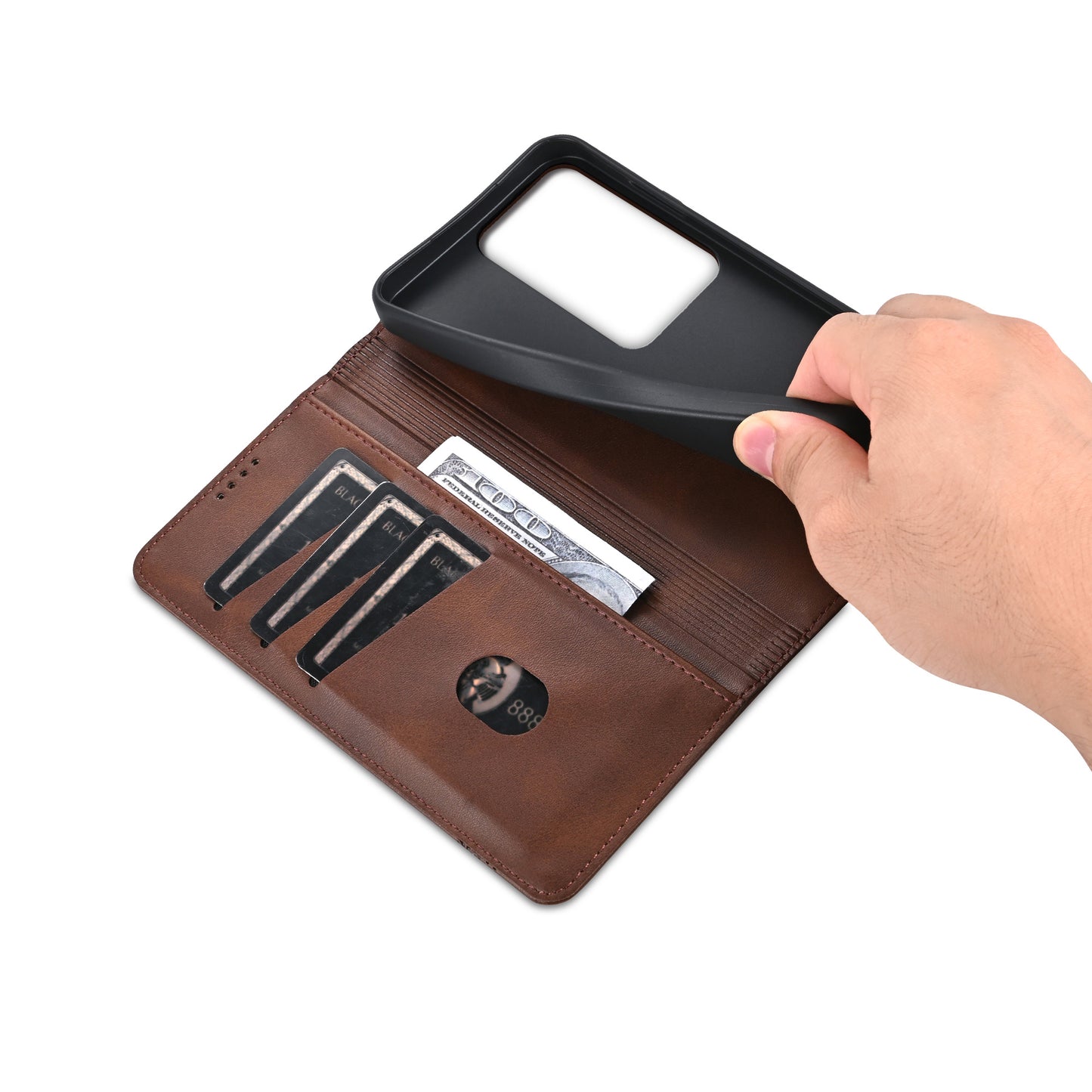 AZNS For Oppo Reno11 F 5G Case PU Leather Flip Stand Wallet Phone Cover - Coffee