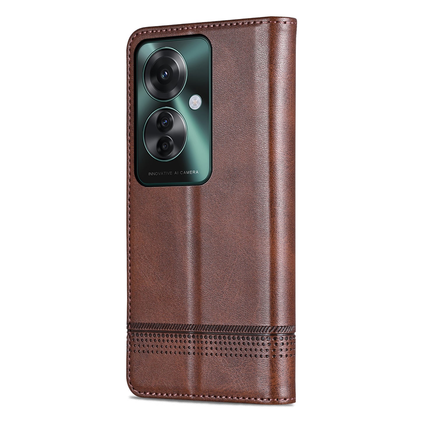 AZNS For Oppo Reno11 F 5G Case PU Leather Flip Stand Wallet Phone Cover - Coffee