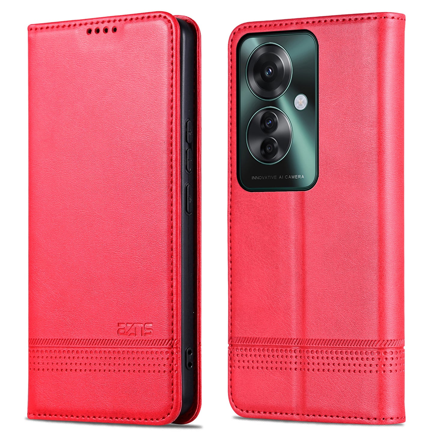 AZNS For Oppo Reno11 F 5G Case PU Leather Flip Stand Wallet Phone Cover - Red
