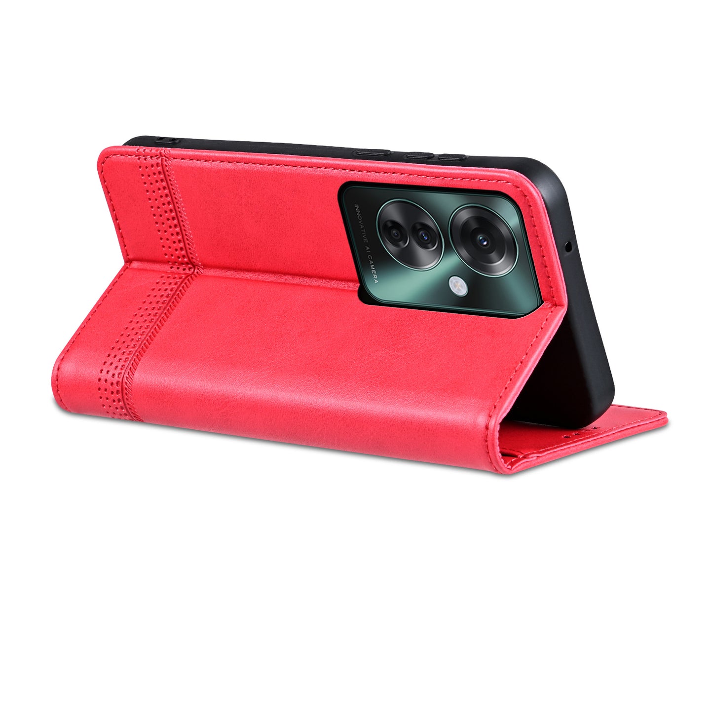 AZNS For Oppo Reno11 F 5G Case PU Leather Flip Stand Wallet Phone Cover - Red