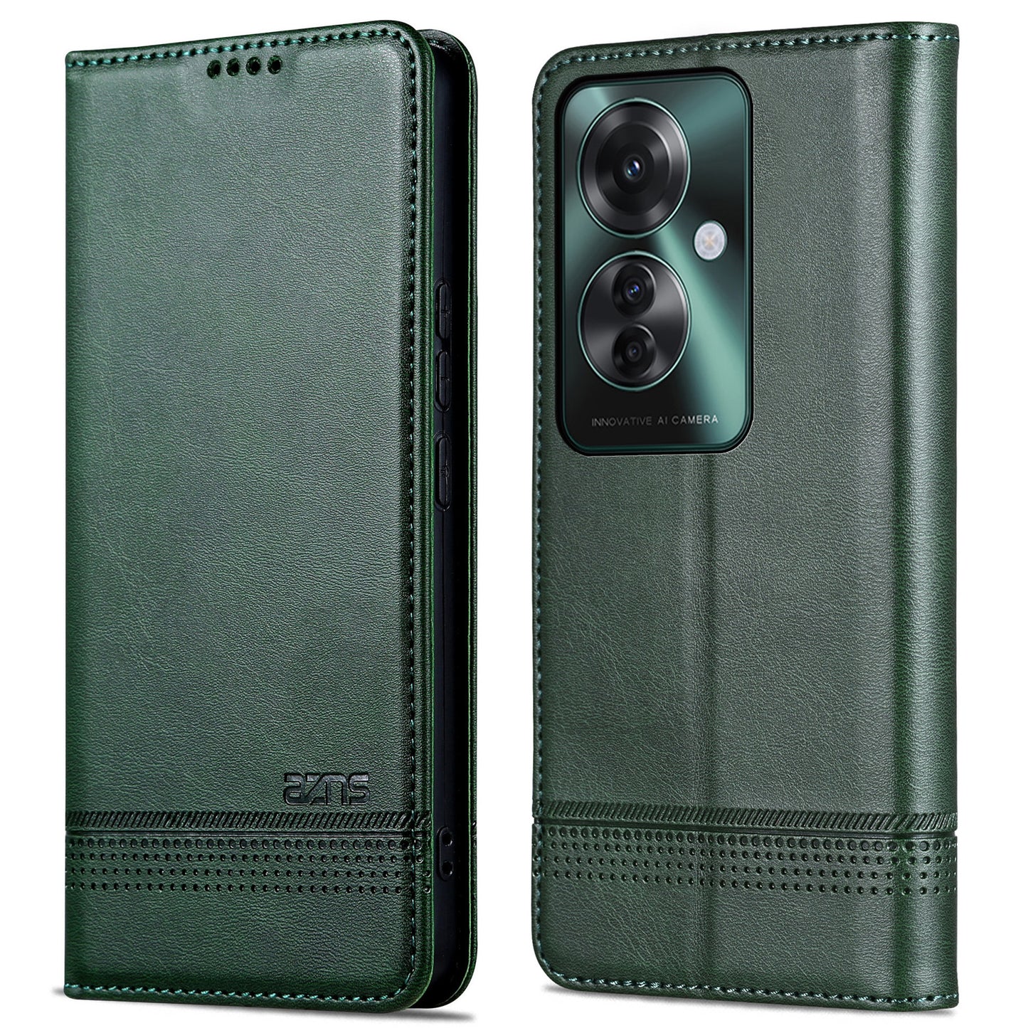AZNS For Oppo Reno11 F 5G Case PU Leather Flip Stand Wallet Phone Cover - Green