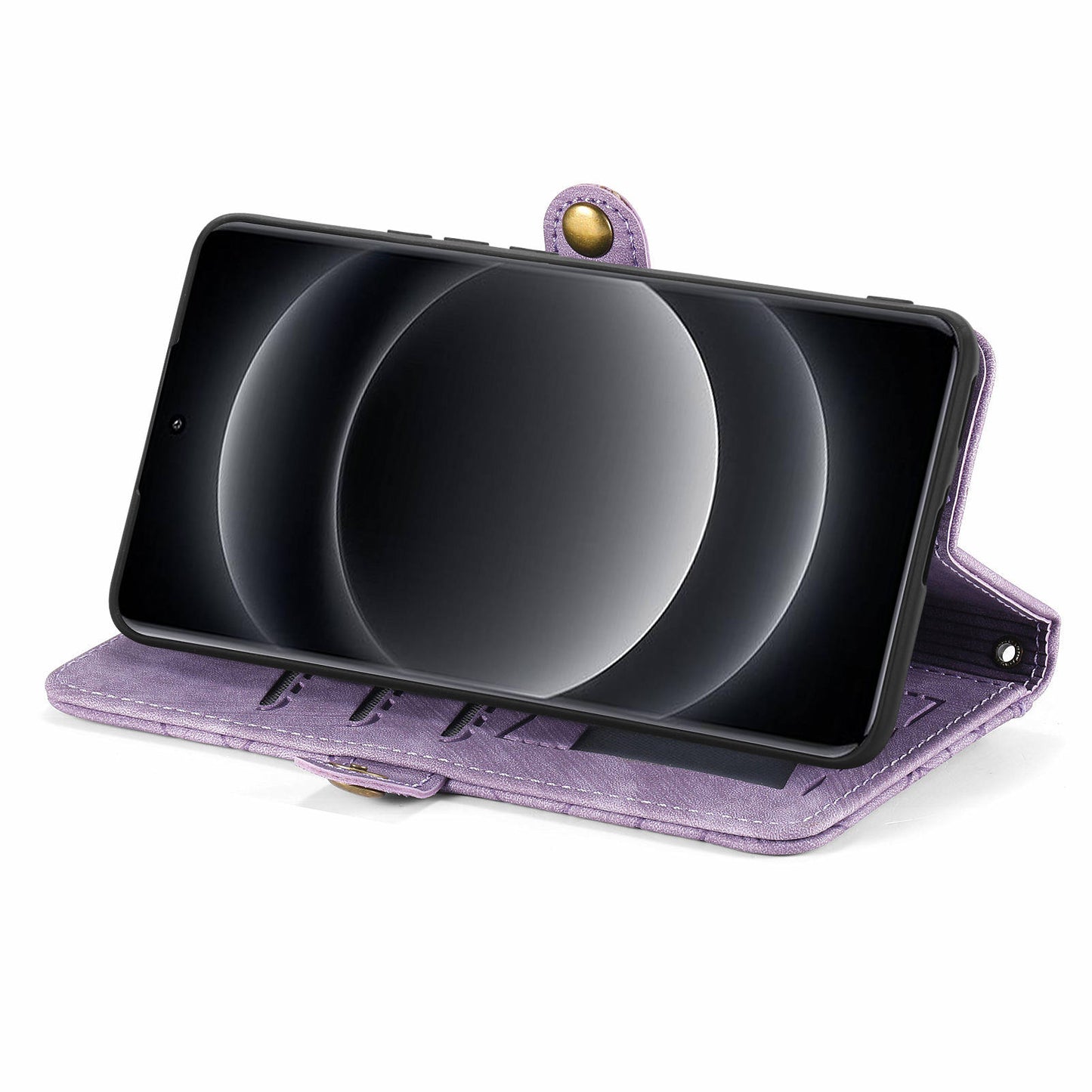 For Xiaomi 14 Ultra Leather Case Zipper Pocket Wallet  Geometry Phone Cover with Strap - Light Purple
